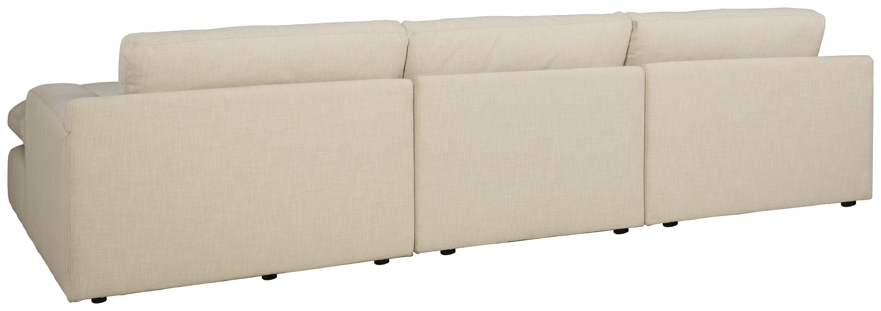 Linen sectional sofa with modular corner pieces in light beige upholstery