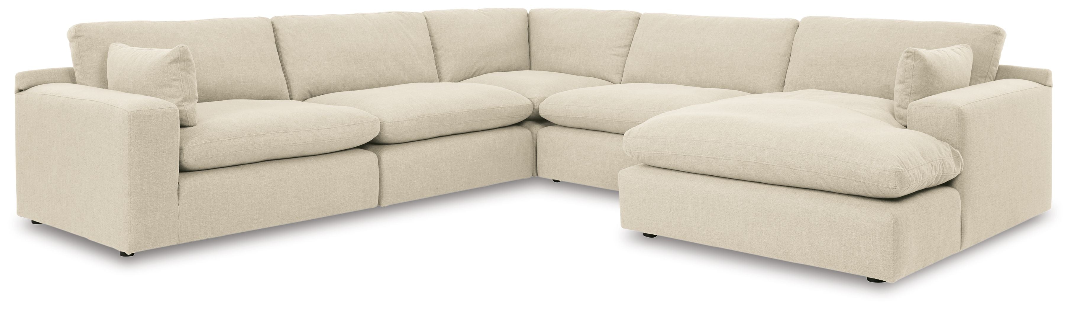 Beige linen sectional sofa with corner chaise, boxy cushions and track arm styling