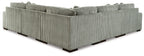 5-piece sectional sofa in gray ribbed corduroy, low-profile seat with boxed arms
