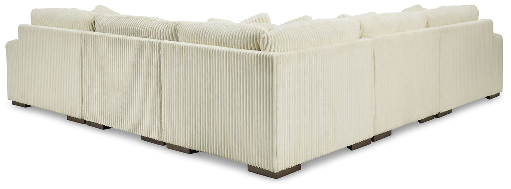 5-piece sectional sofa in ivory ribbed corduroy with boxed arms and corner chaise