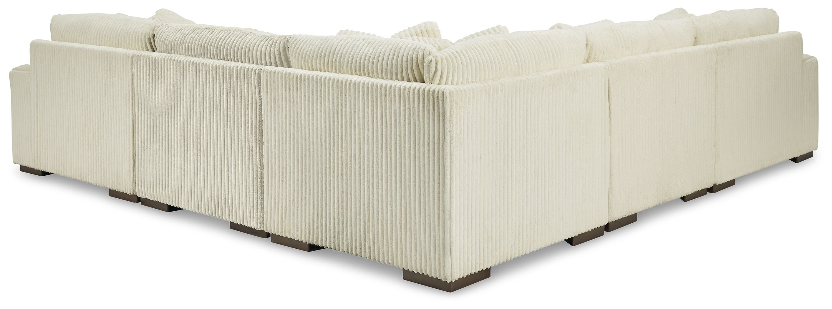 5-piece sectional sofa in ivory ribbed corduroy with boxed arms and corner chaise