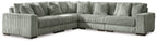 5-piece sectional sofa in dark gray ribbed corduroy, L-shaped with wide armrests