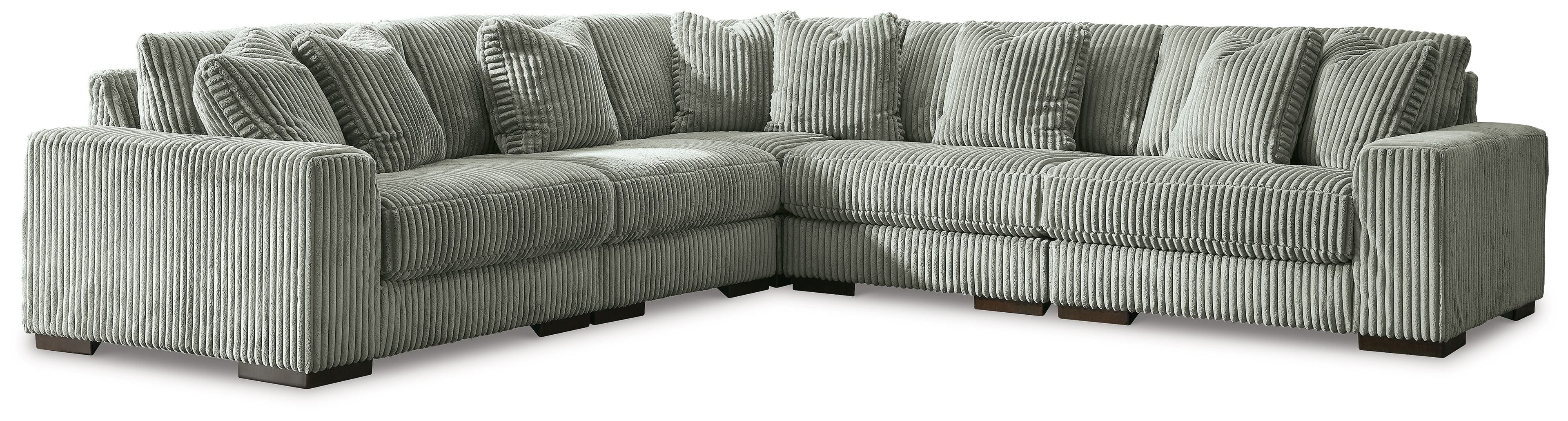 5-piece sectional sofa in dark gray ribbed corduroy, L-shaped with wide armrests