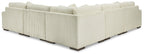 Sectional sofa with chaise end, light ivory ribbed upholstery and thick seat cushions