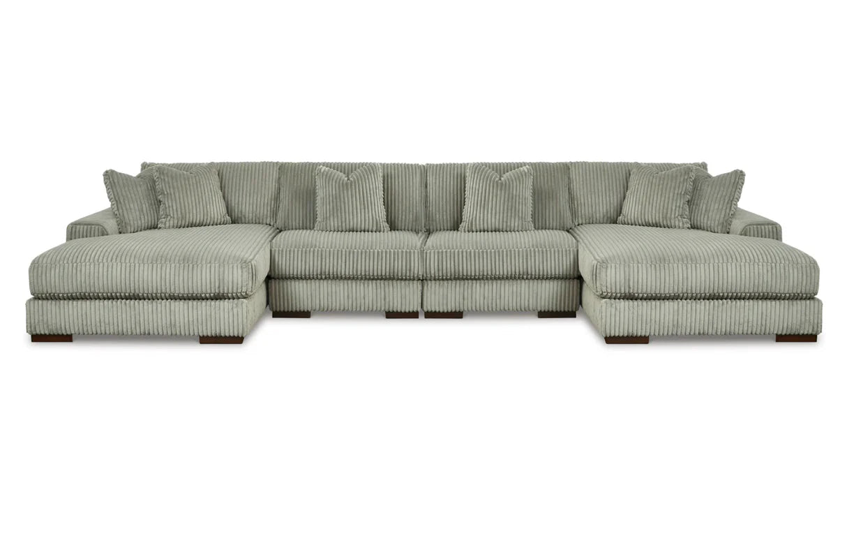 Sectional sofa with chaise, fog gray ribbed upholstery and deep seat cushions