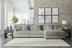 Sectional sofa with left chaise, ribbed striped upholstery in light gray-green