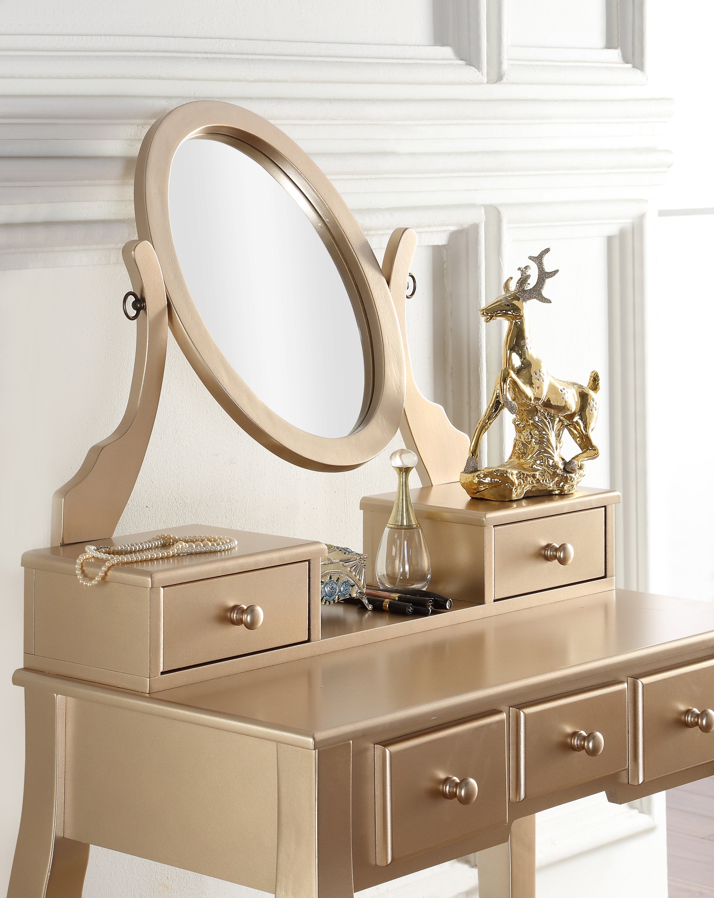 Ashley Wood Makeup Vanity Set w/ Stool - Gold-American Furniture Outlet