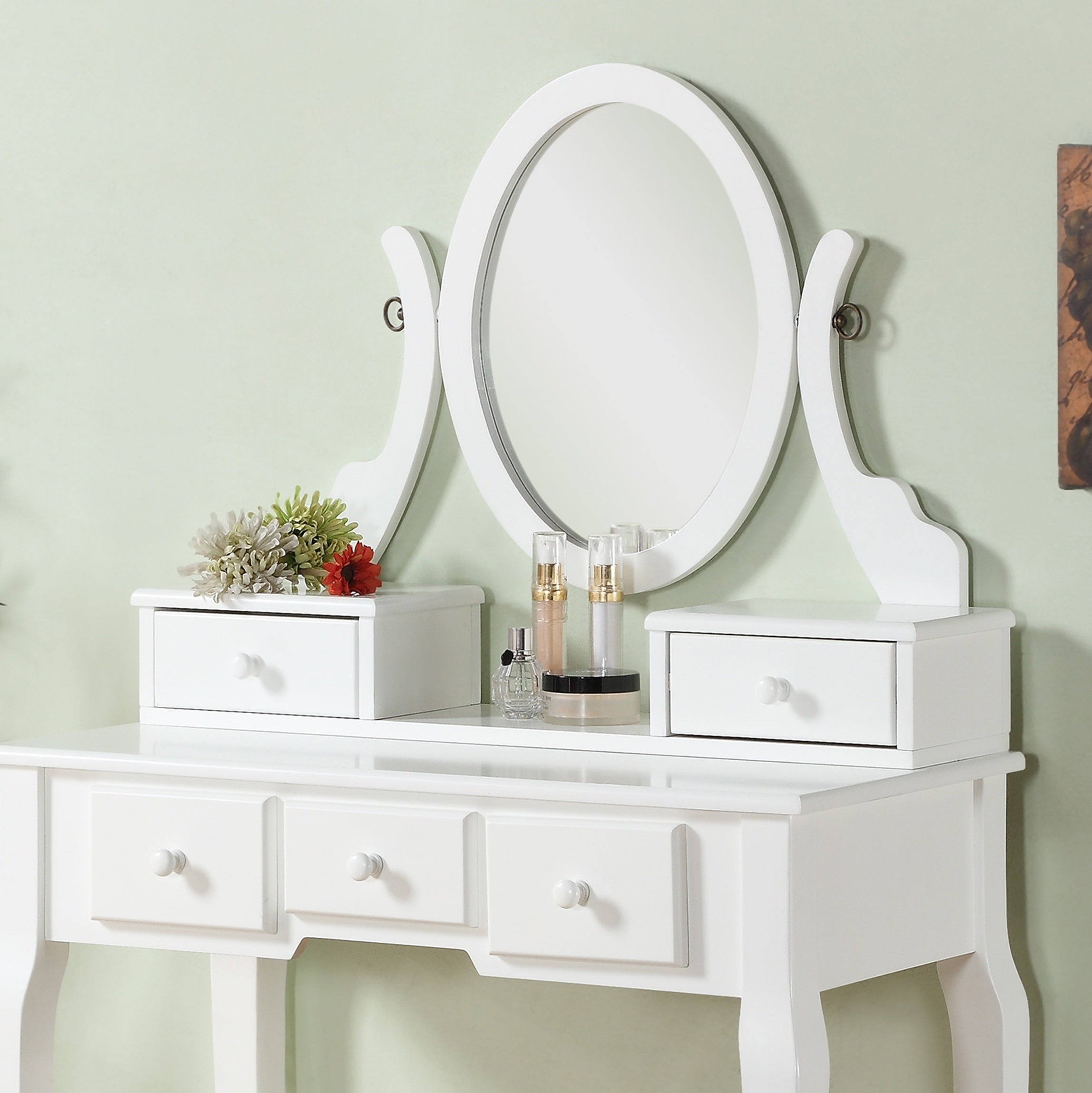 Ashley Wood Vanity Set w/ Stool - White-American Furniture Outlet