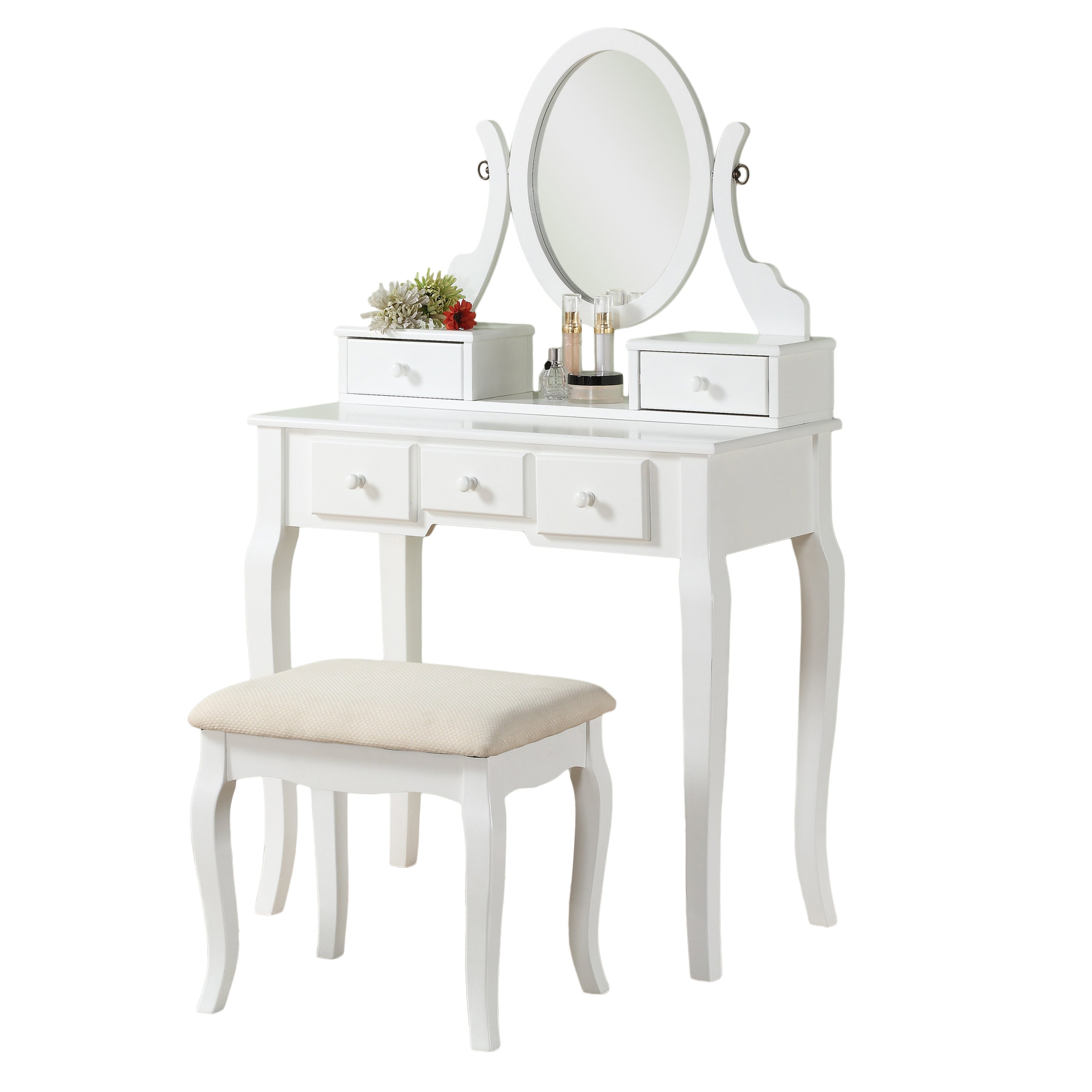 Ashley Wood Vanity Set w/ Stool - White-American Furniture Outlet