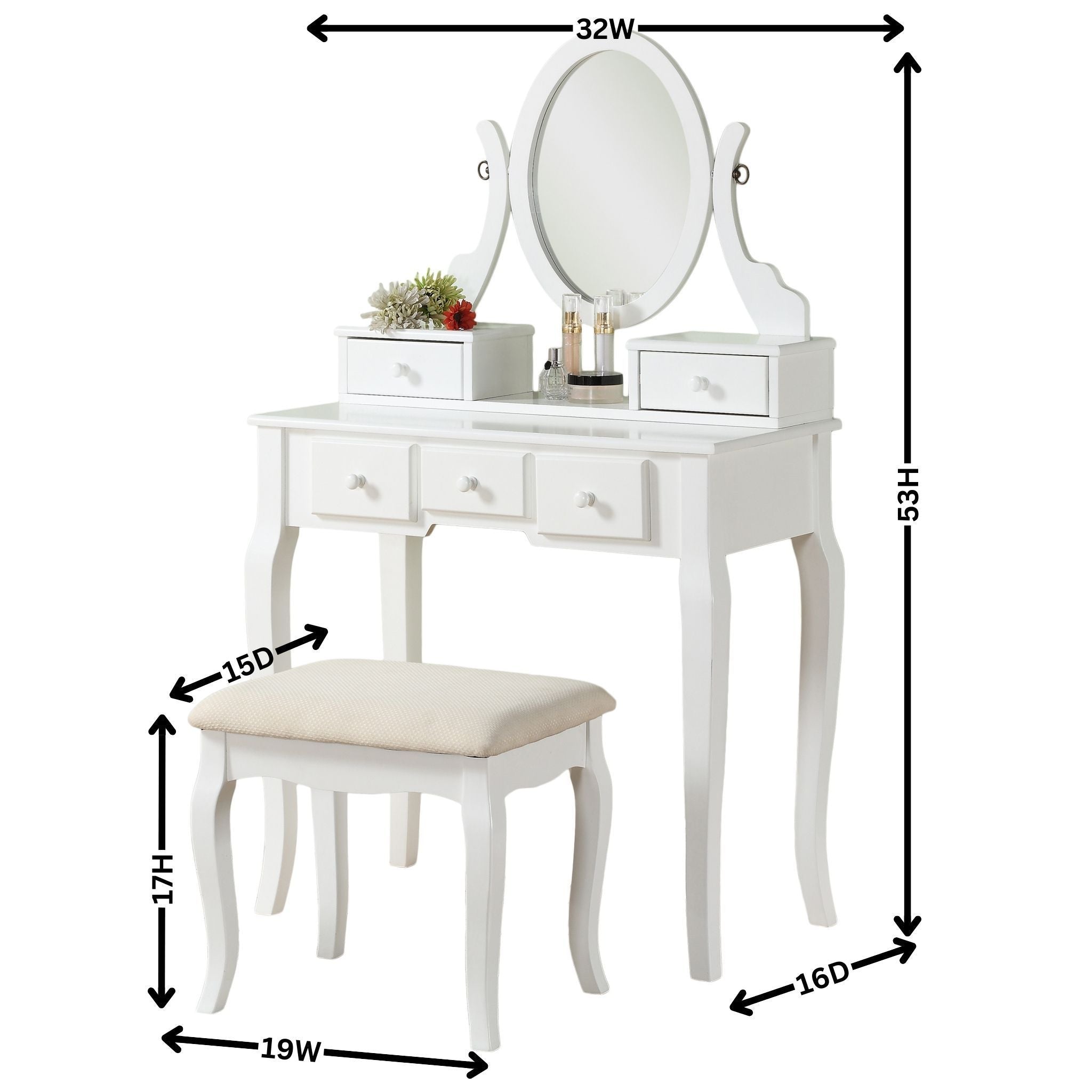 Ashley Wood Vanity Set w/ Stool - White-American Furniture Outlet