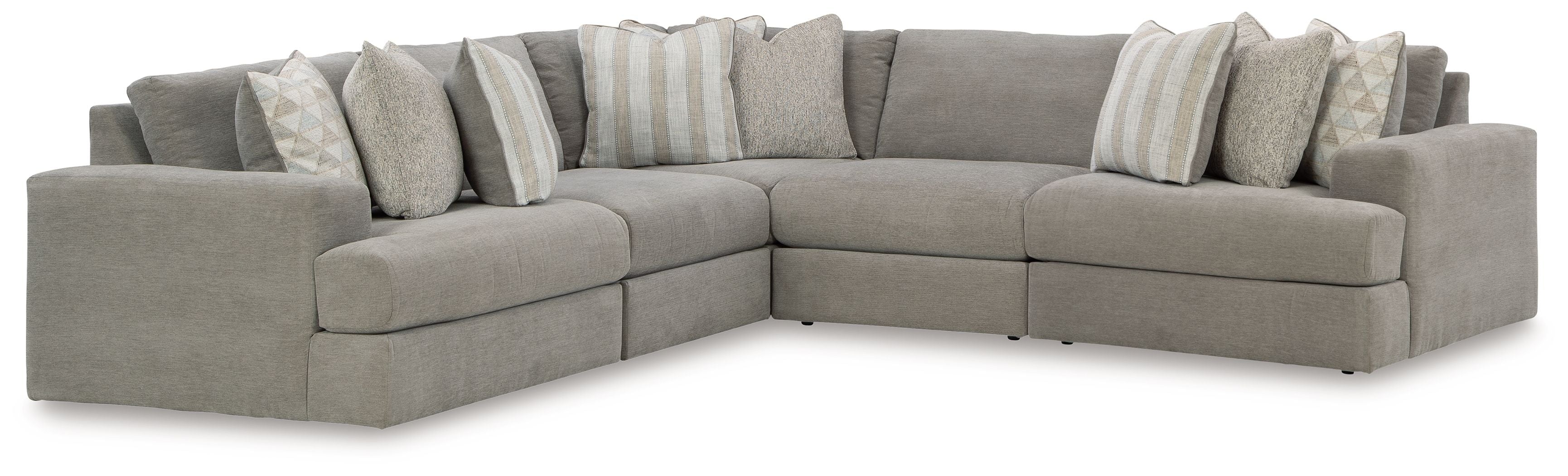 Gray corner sectional sofa with multiple seat and back cushions