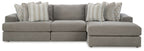 Gray sectional sofa with wide chaise and striped accent pillows