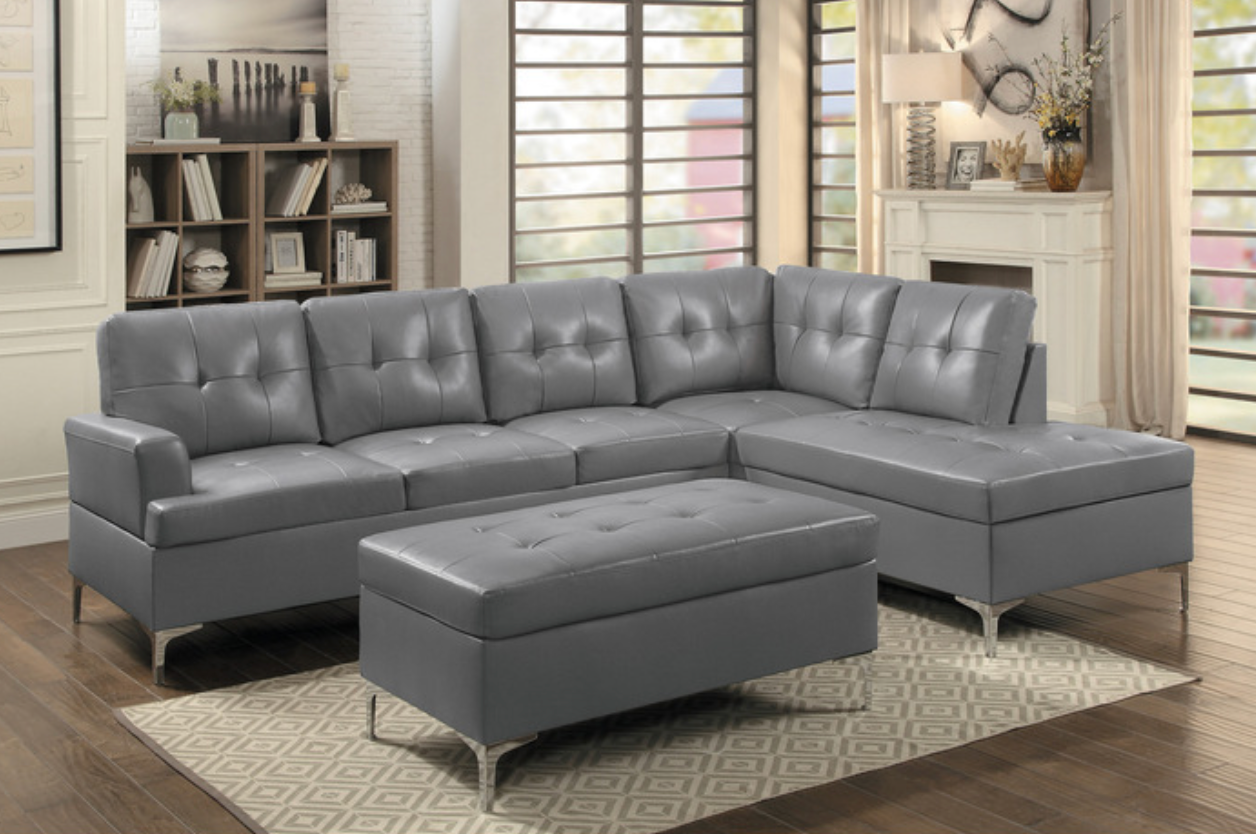 Barrington Gray 3-Piece Sectional with Right Chaise and Ottoman-Homelegance-American Furniture Outlet