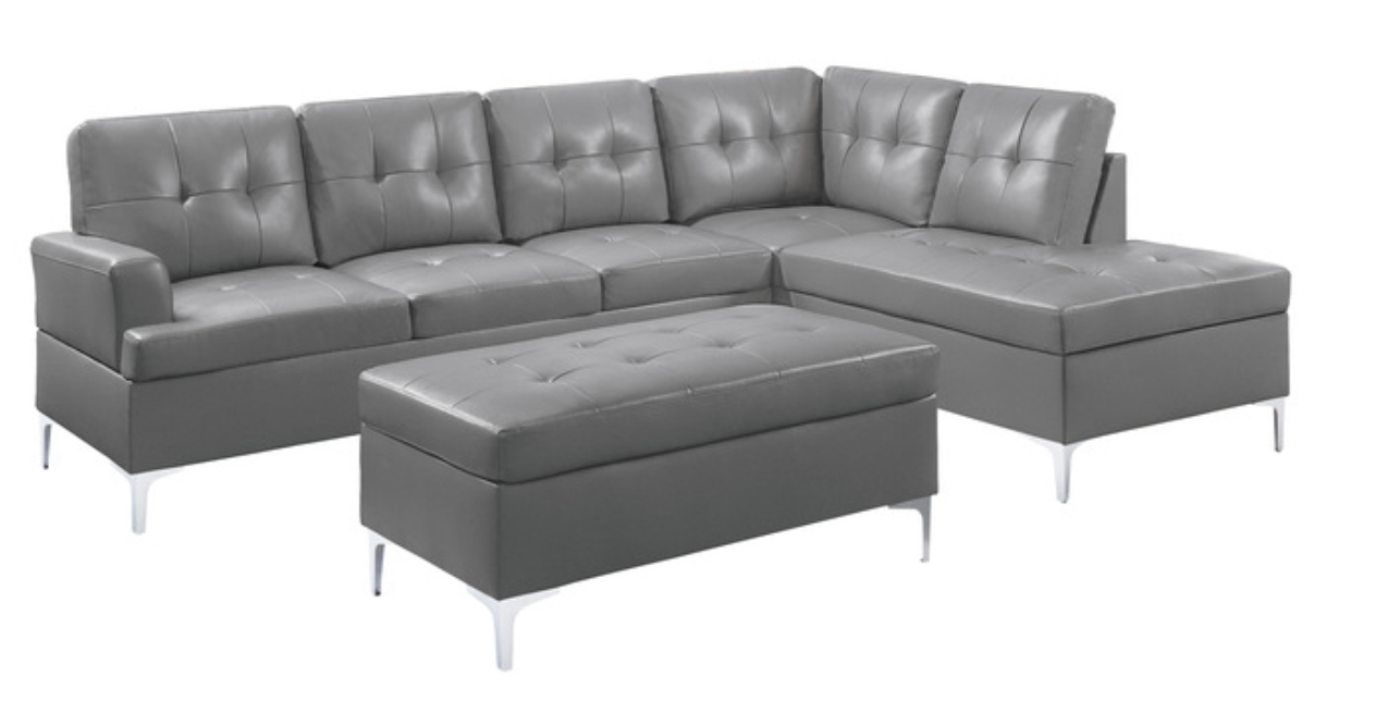 Barrington Gray 3-Piece Sectional with Right Chaise and Ottoman-Homelegance-American Furniture Outlet