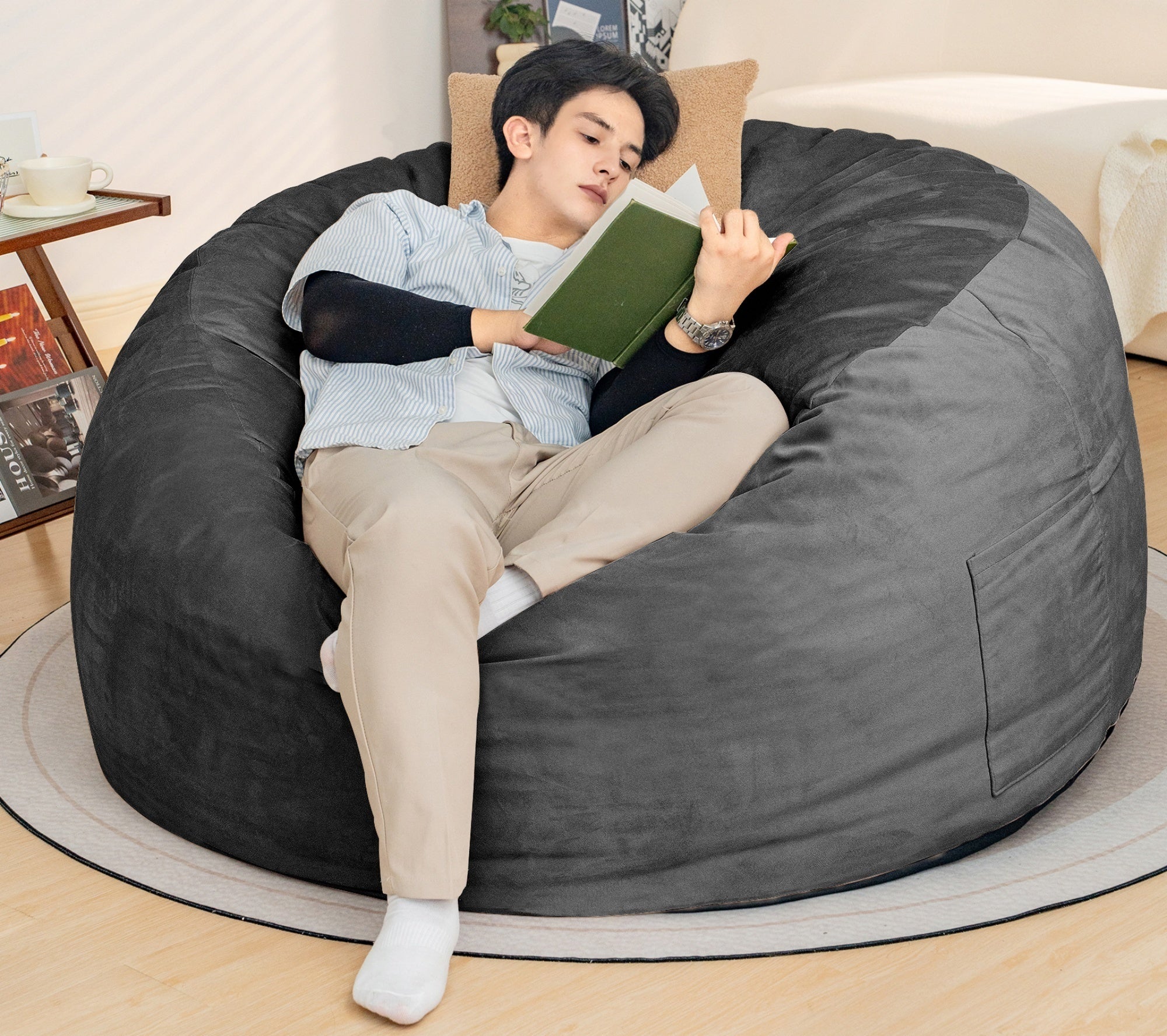 Bean Bag Chair: Giant 5' Memory Foam with Microfiber Cover-American Furniture Outlet