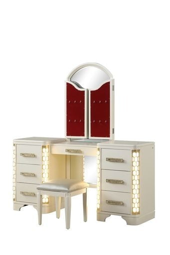 Beige Wooden Vanity Set with LED Lights-American Furniture Outlet