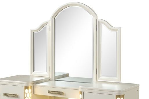 Beige Wooden Vanity Set with LED Lights-American Furniture Outlet