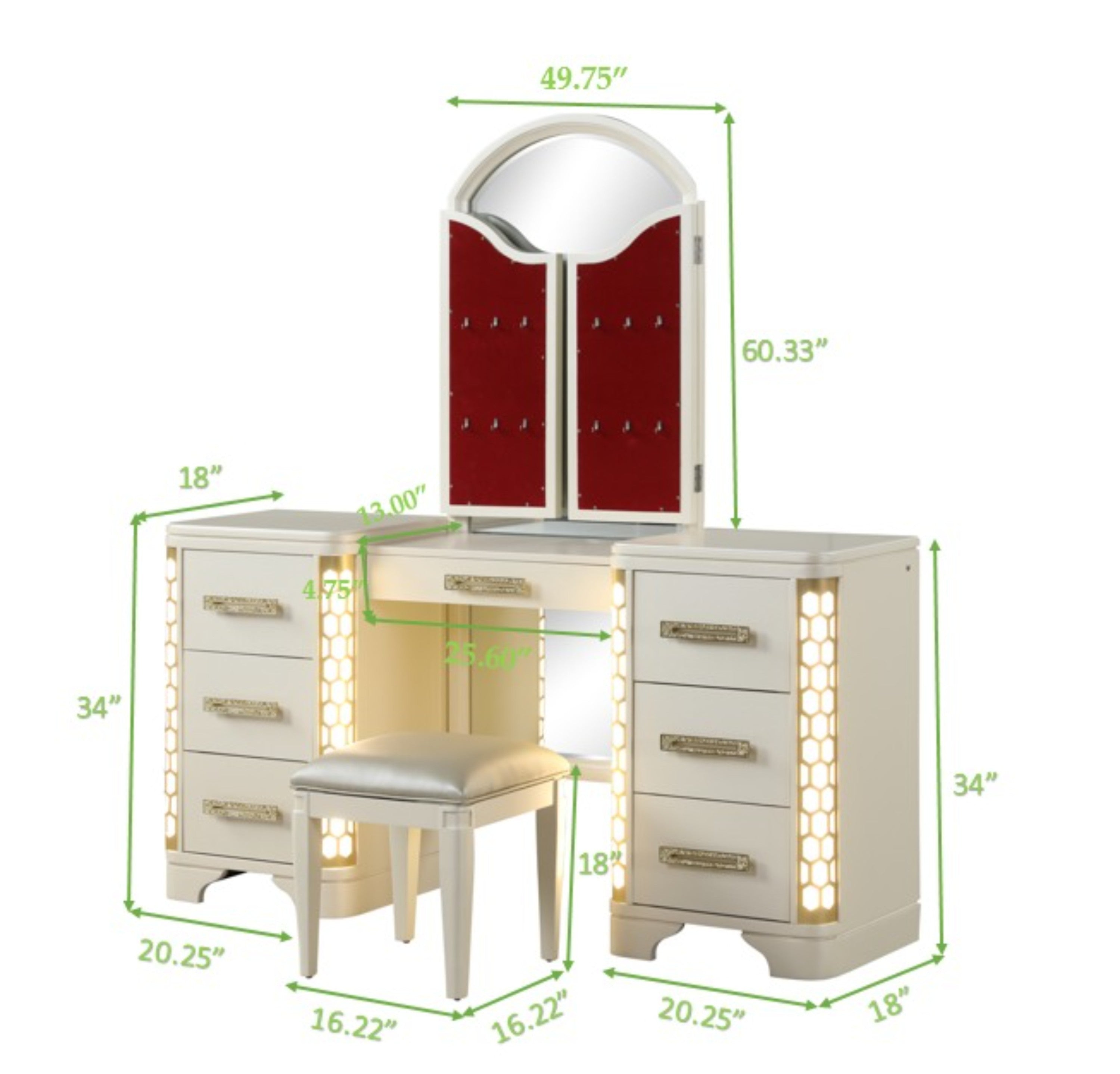 Beige Wooden Vanity Set with LED Lights-American Furniture Outlet