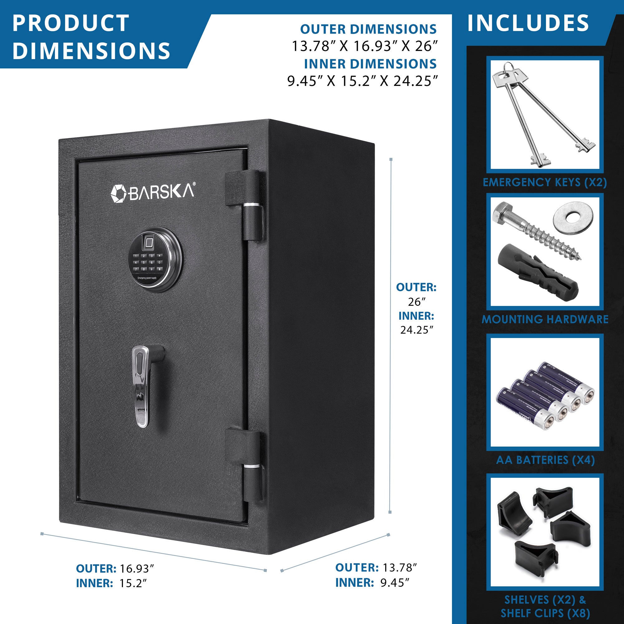 Biometric Fire Safe 2.02 cu ft - Keypad, Waterproof-American Furniture Outlet
