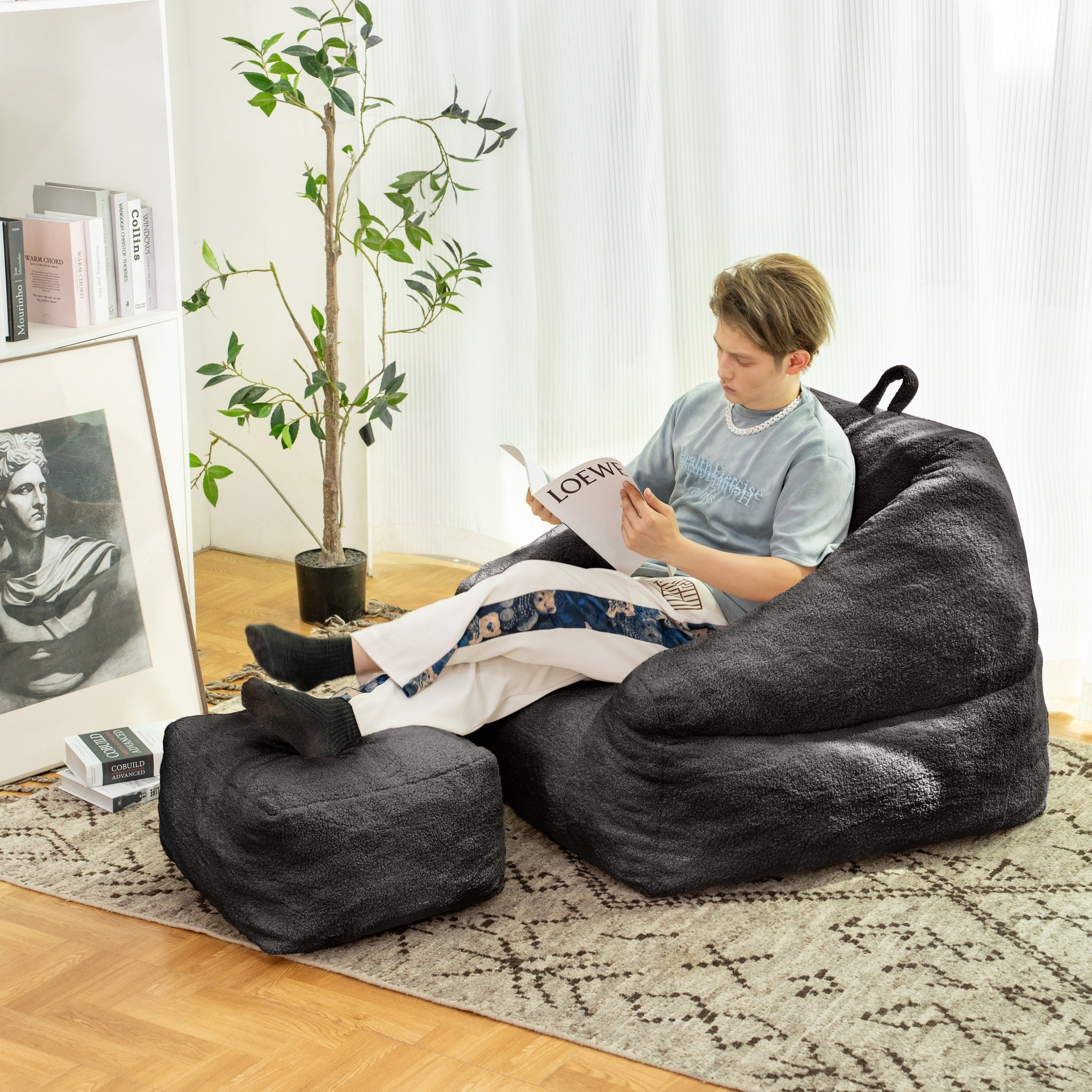 Black Bean Bag Chair with Memory Foam-American Furniture Outlet