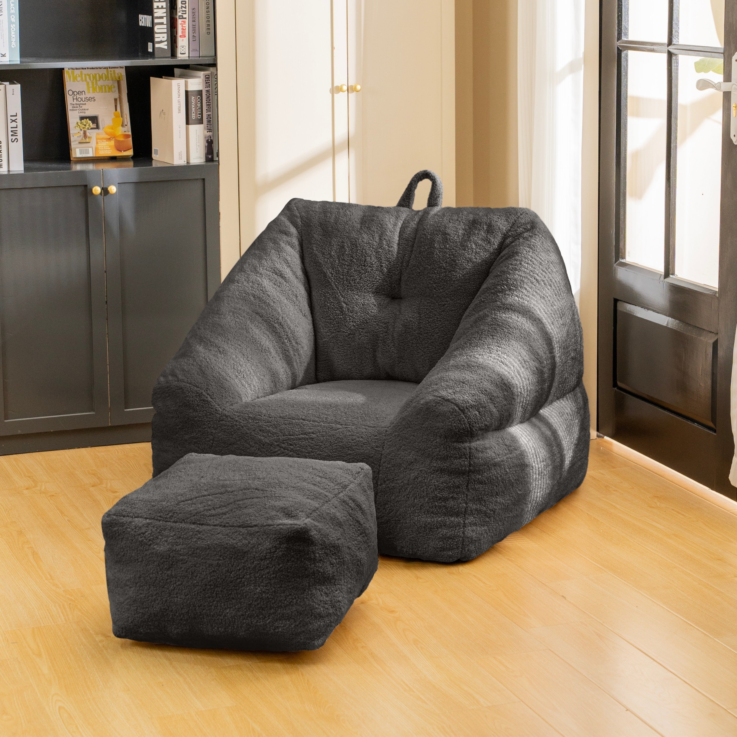 Black Bean Bag Chair with Memory Foam-American Furniture Outlet