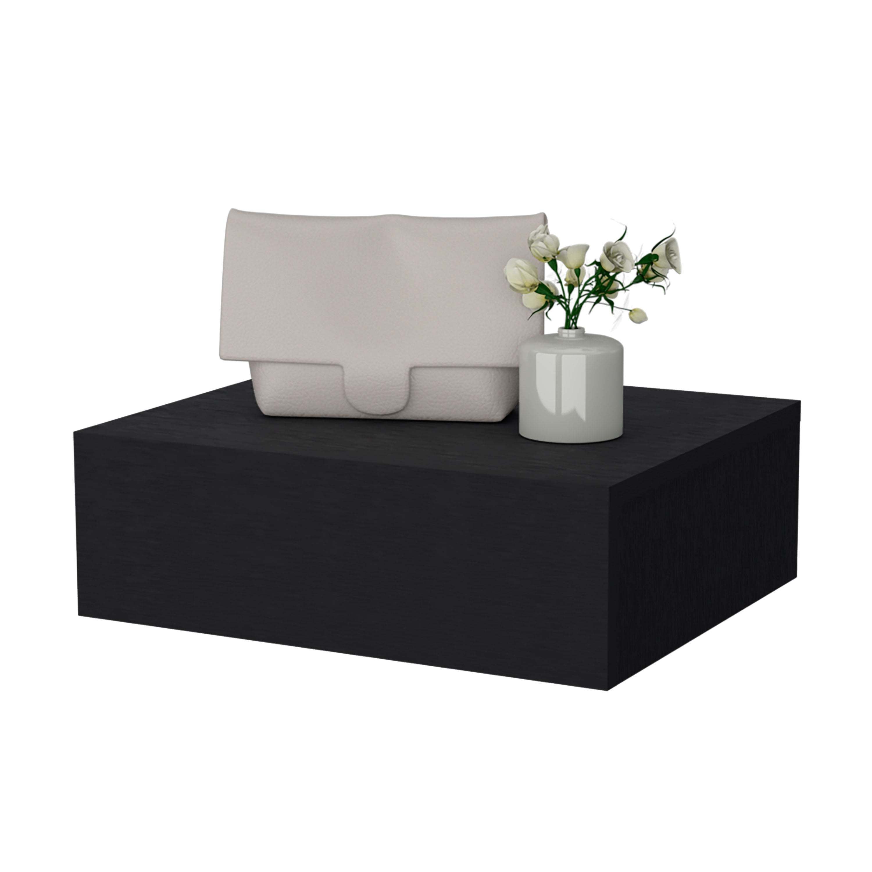 Black Floating Nightstand Wall Mount (30" Modern Bedside Table)-American Furniture Outlet