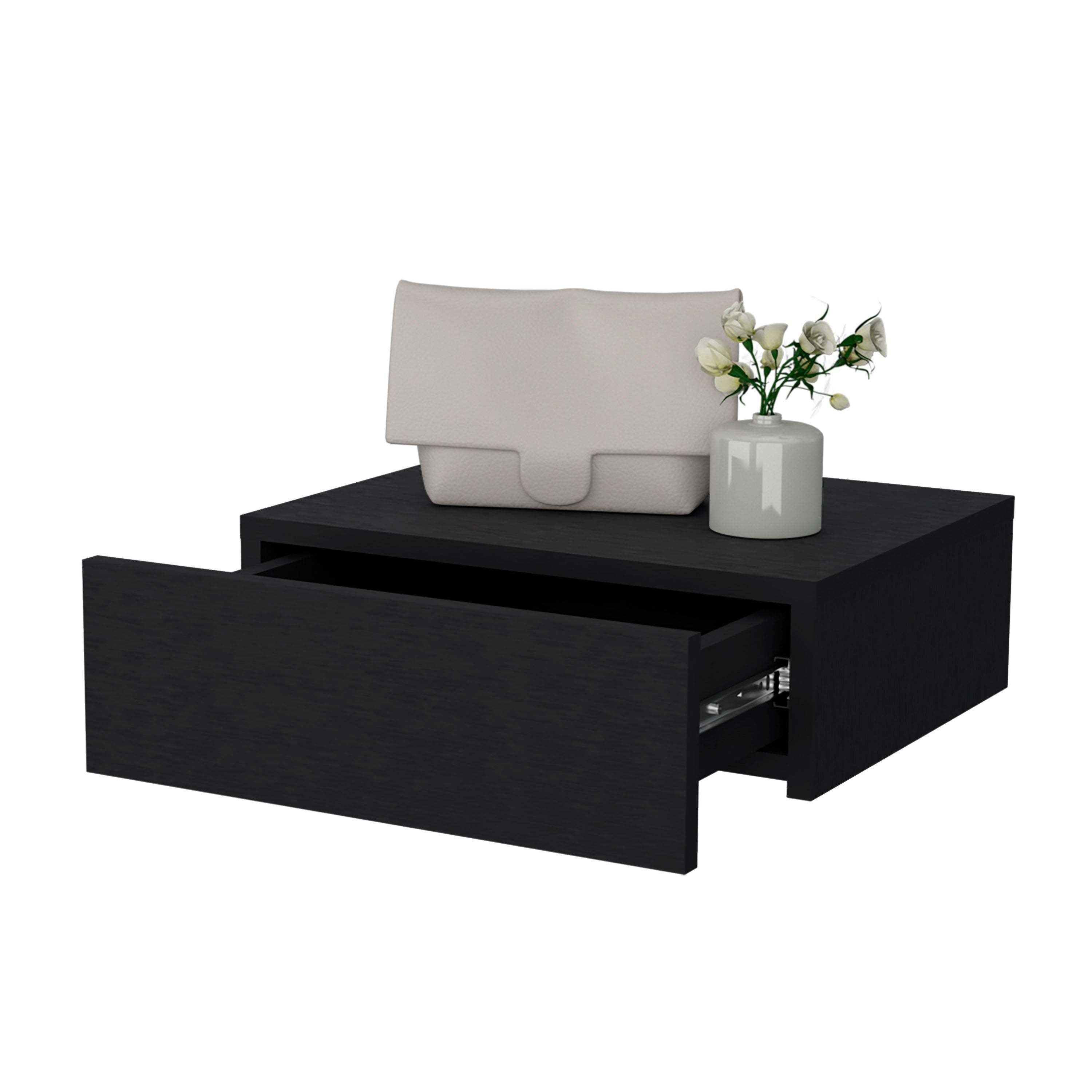 Black Floating Nightstand Wall Mount (30" Modern Bedside Table)-American Furniture Outlet