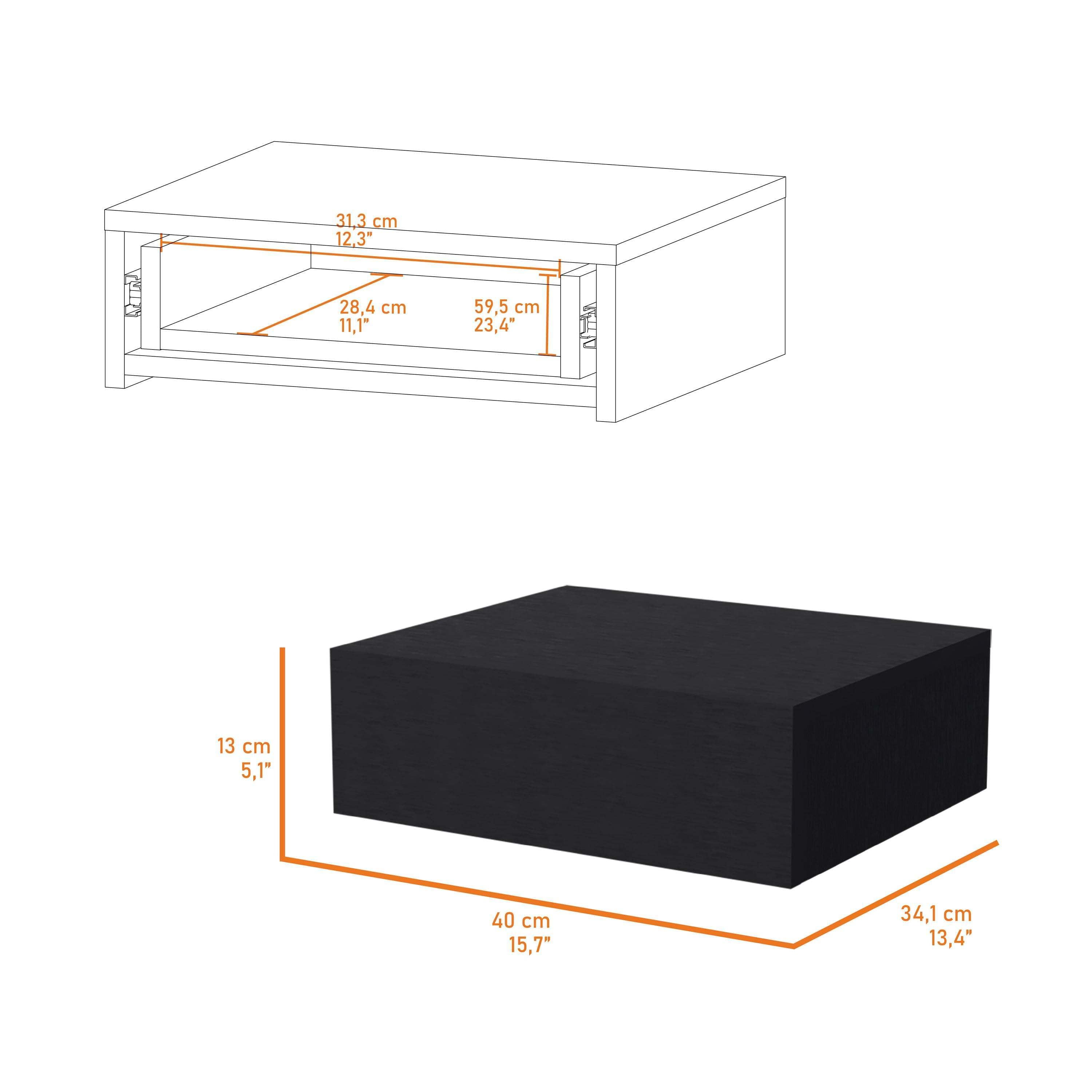 Black Floating Nightstand Wall Mount (30" Modern Bedside Table)-American Furniture Outlet