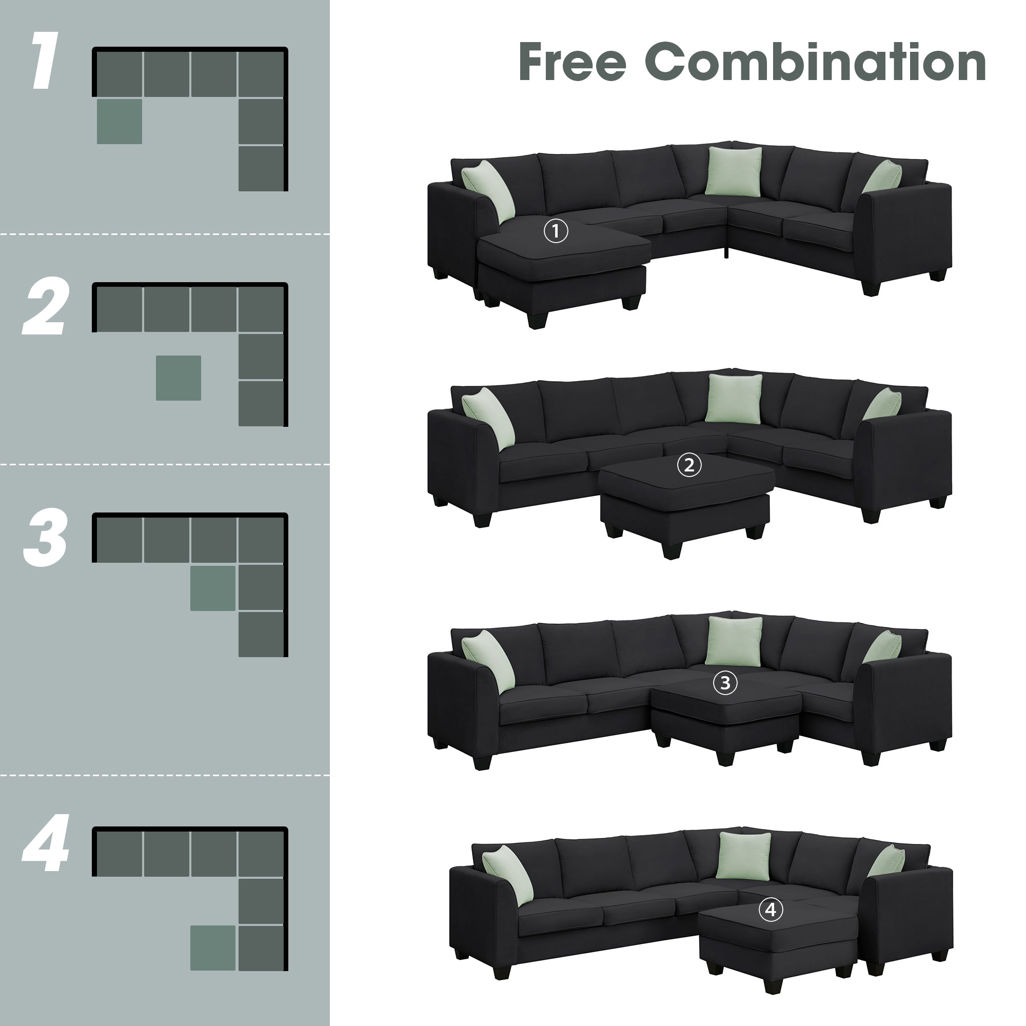 Black Modular Sectional Sofa w/ Storage Ottoman-American Furniture Outlet -American Furniture Outlet