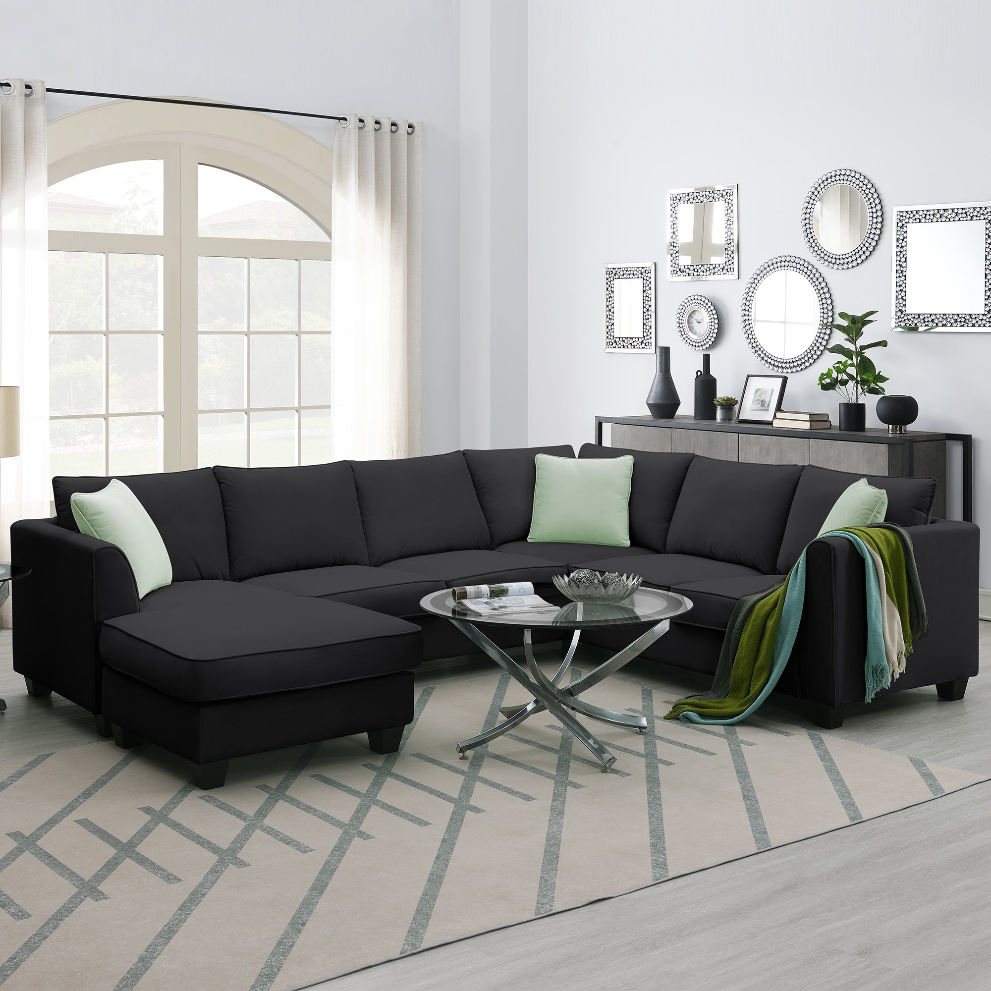 Black Modular Sectional Sofa w/ Storage Ottoman-American Furniture Outlet -American Furniture Outlet