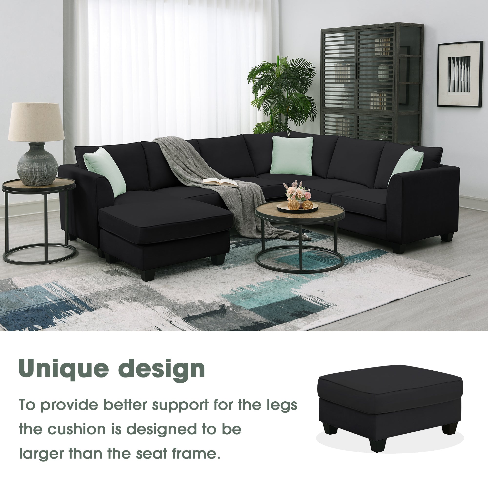 Black Modular Sectional Sofa w/ Storage Ottoman-American Furniture Outlet -American Furniture Outlet