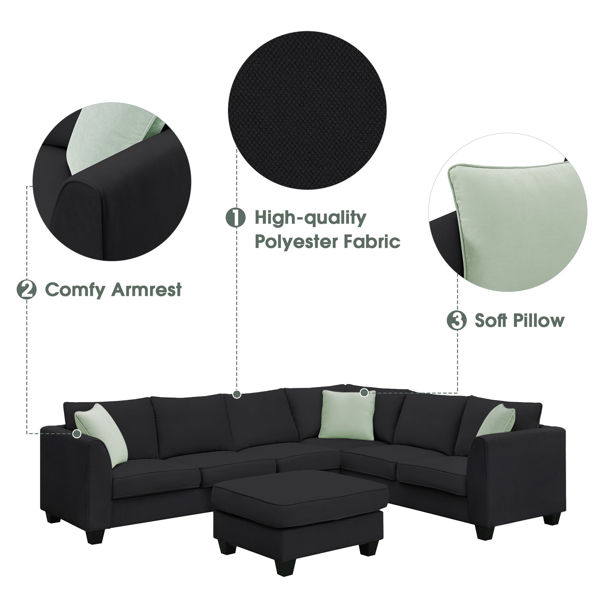 Black Modular Sectional Sofa w/ Storage Ottoman-American Furniture Outlet -American Furniture Outlet