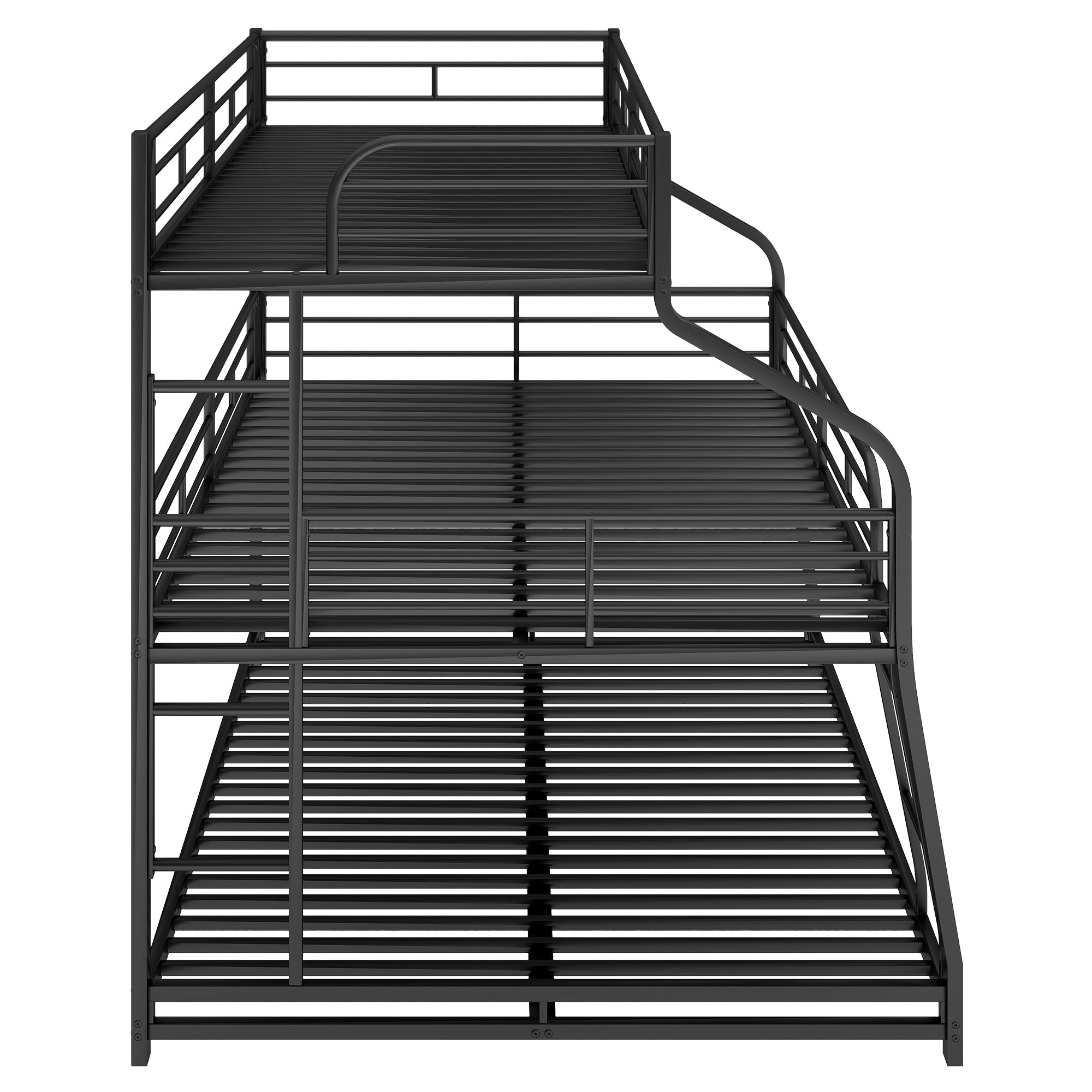 Black Twin XL/Full XL Over Queen Triple Bunk Bed with Long and Short Ladder and Full-Length Guardrails-American Furniture Outlet