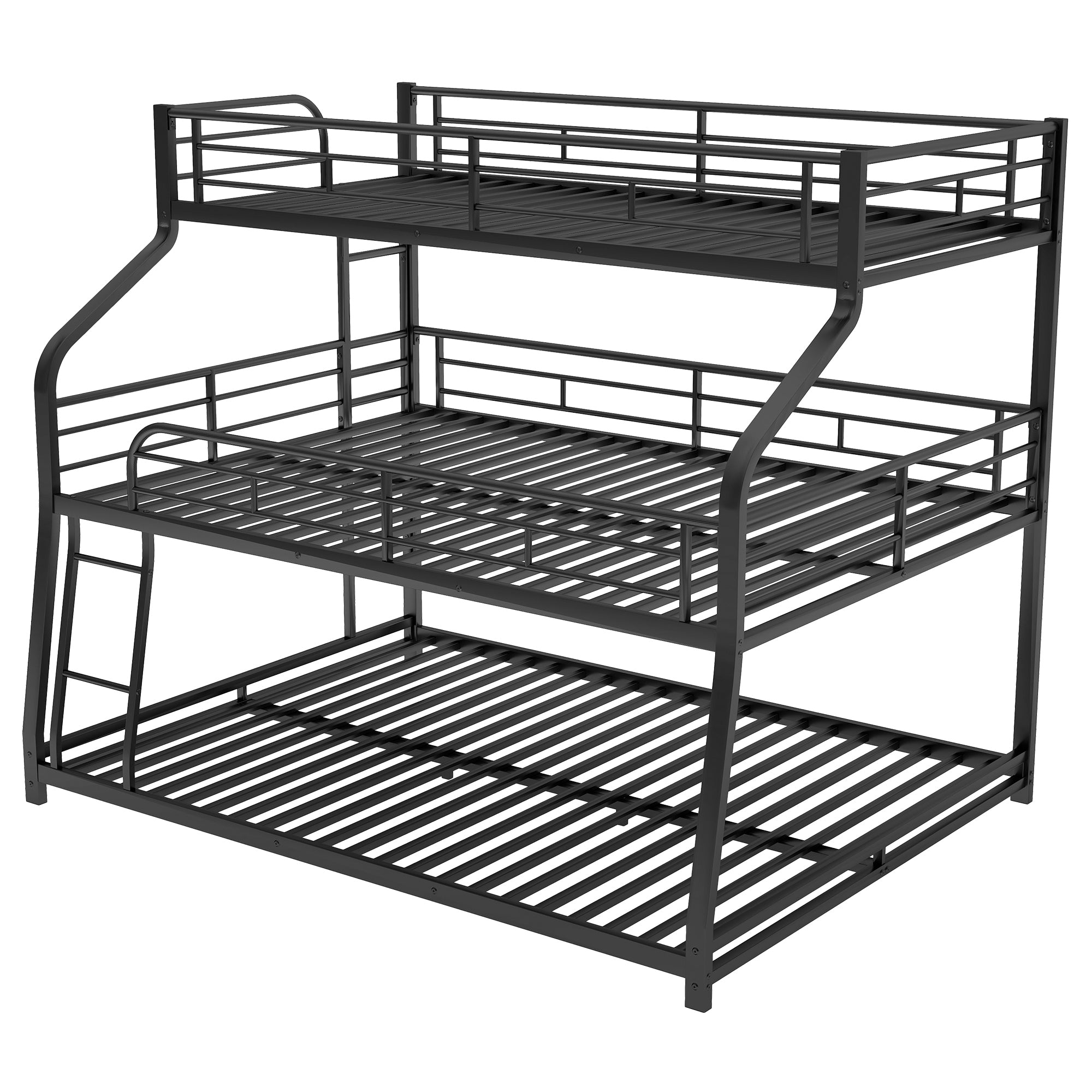Black Twin XL/Full XL Over Queen Triple Bunk Bed with Long and Short Ladder and Full-Length Guardrails-American Furniture Outlet