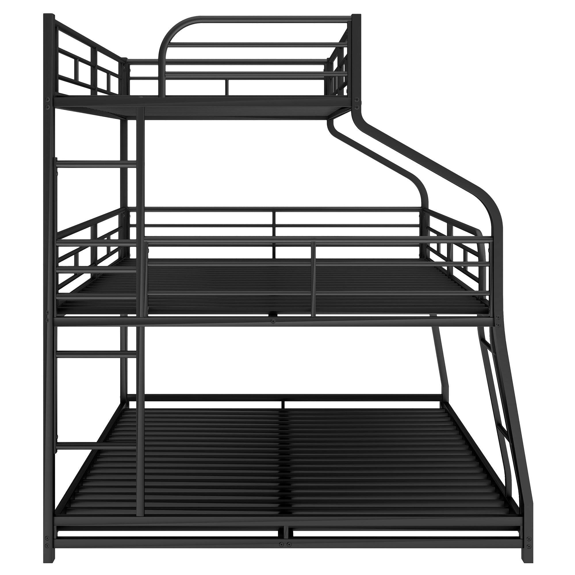 Black Twin XL/Full XL Over Queen Triple Bunk Bed with Long and Short Ladder and Full-Length Guardrails-American Furniture Outlet