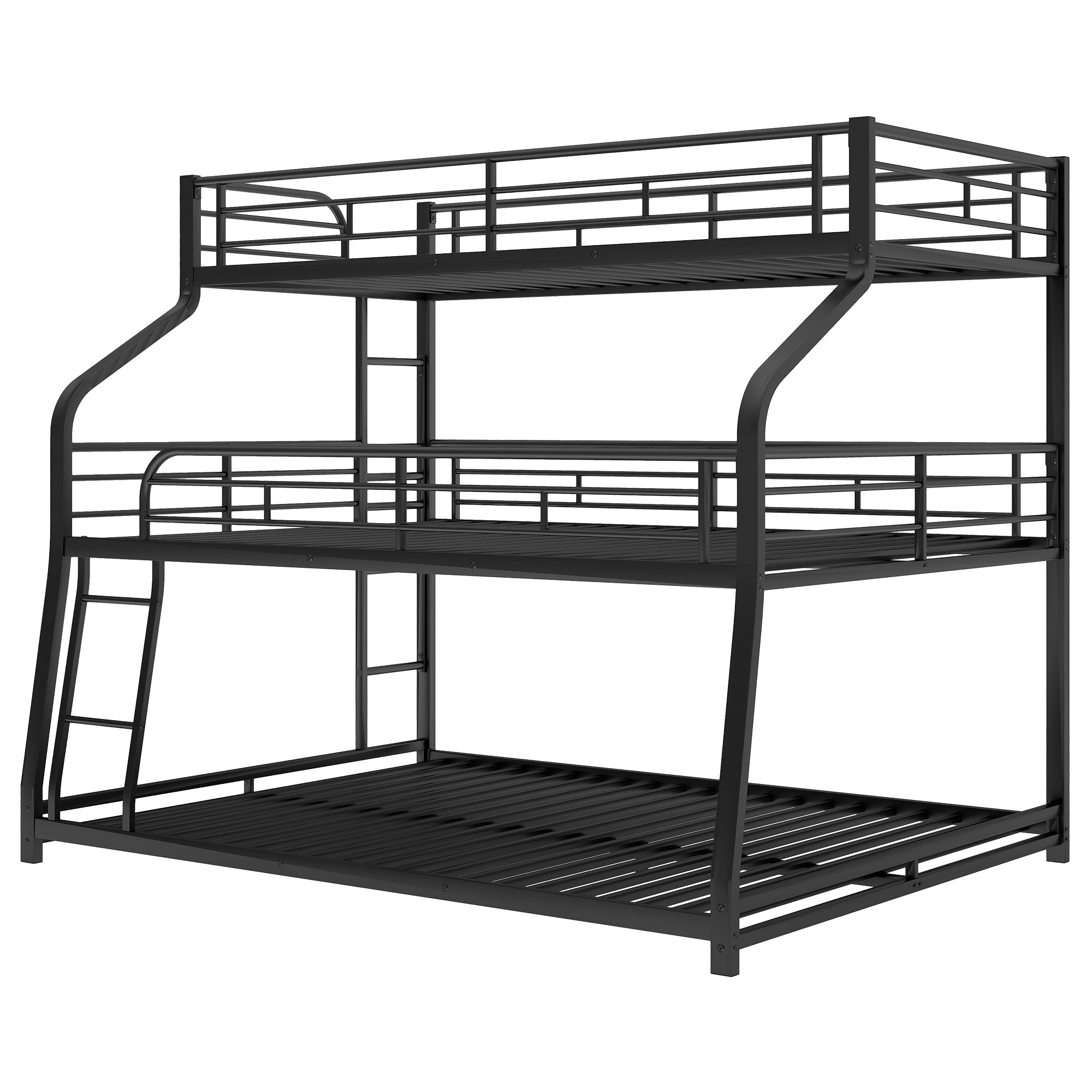 Black Twin XL/Full XL Over Queen Triple Bunk Bed with Long and Short Ladder and Full-Length Guardrails-American Furniture Outlet