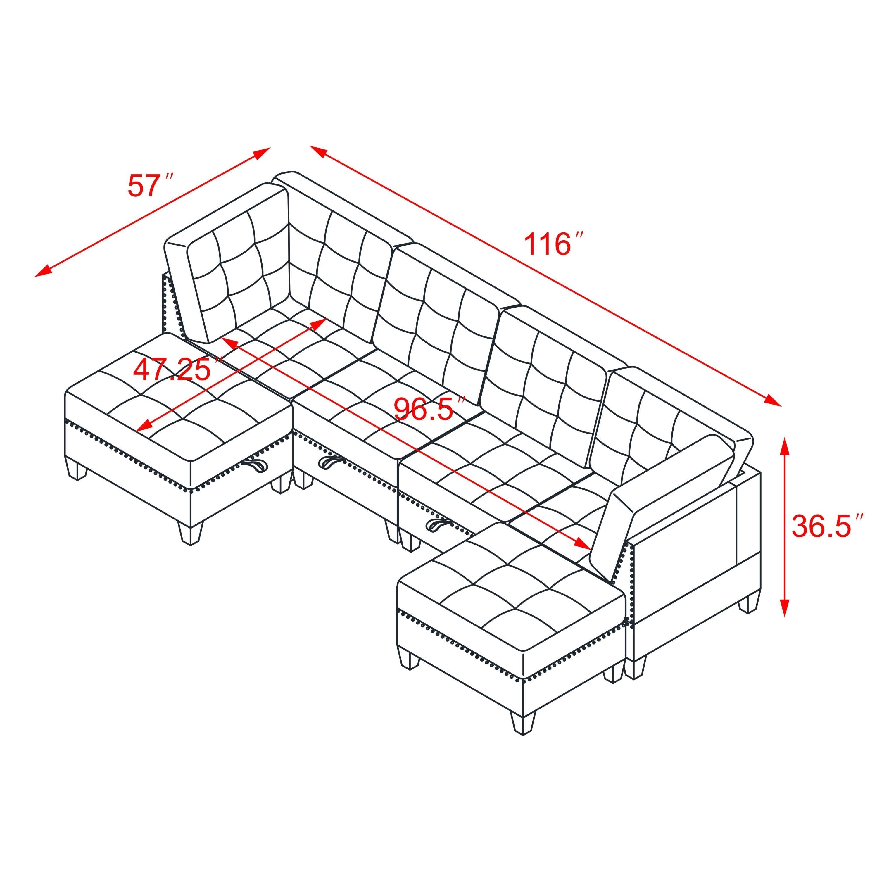 Black Velvet U-Shape Sectional Sofa with Ottomans - DIY Modular-American Furniture Outlet -American Furniture Outlet