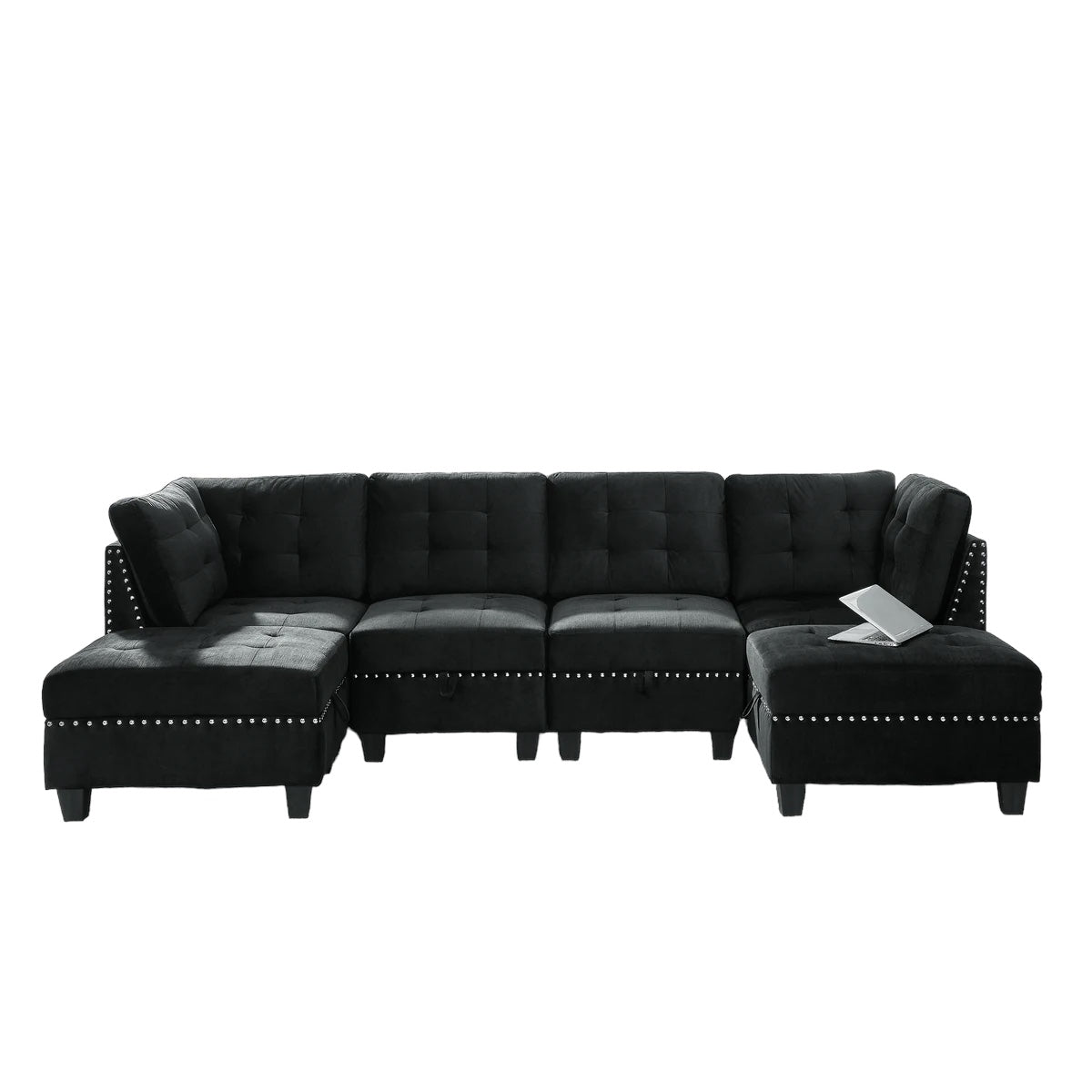 Black Velvet U-Shape Sectional Sofa with Ottomans - DIY Modular-American Furniture Outlet -American Furniture Outlet