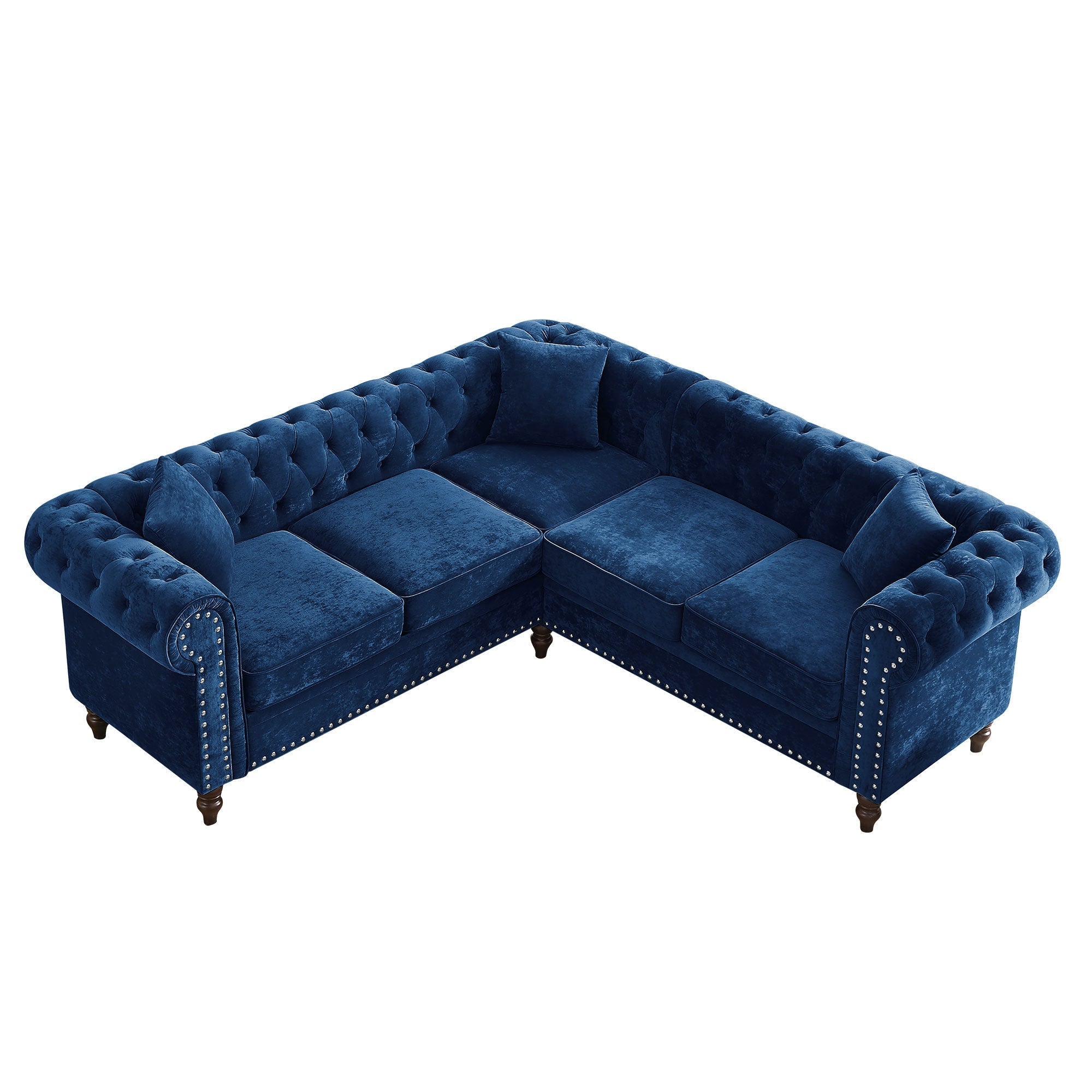 Blue Velvet Chesterfield L-Shape Sectional - Luxurious Comfort-American Furniture Outlet -American Furniture Outlet