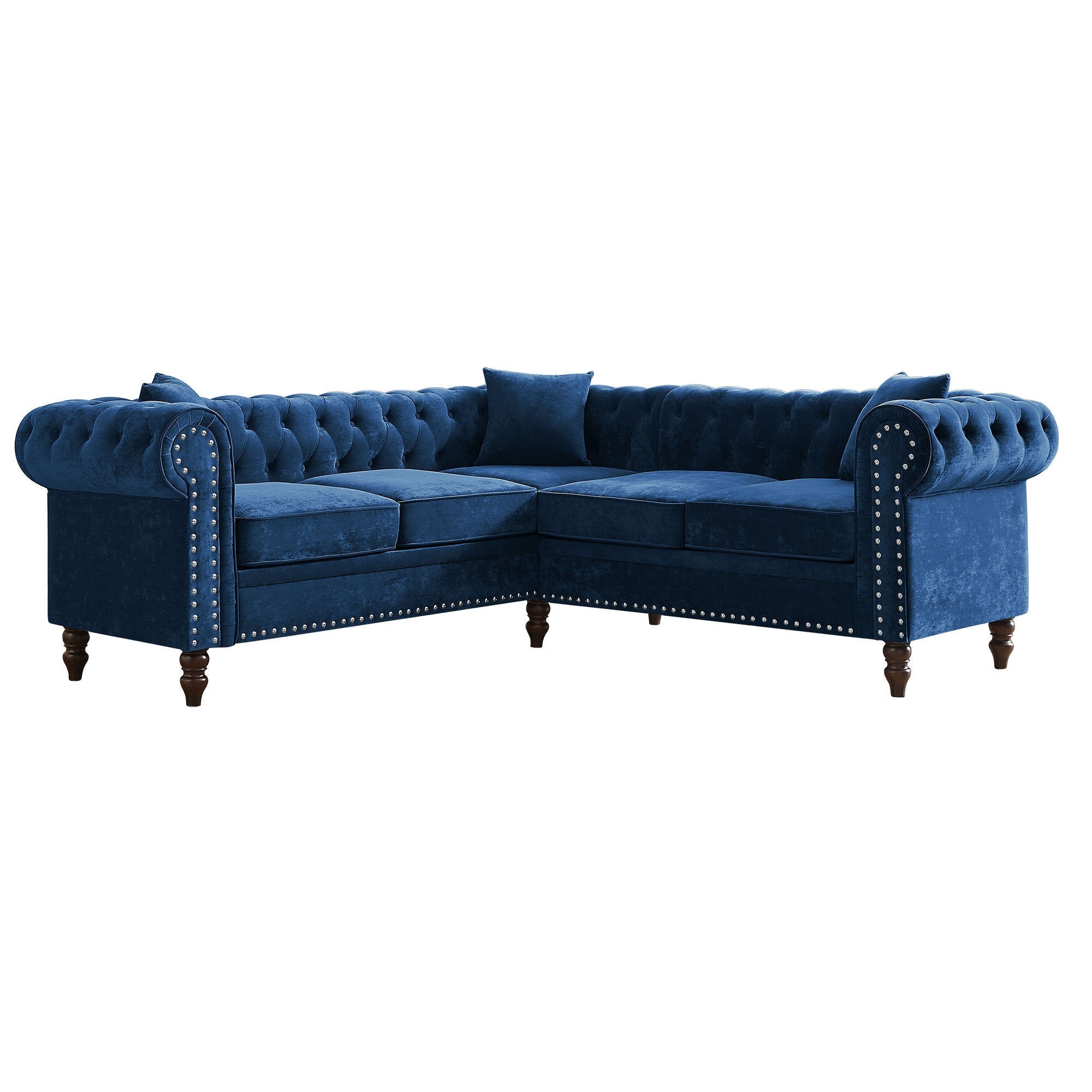 Blue Velvet Chesterfield L-Shape Sectional - Luxurious Comfort-American Furniture Outlet -American Furniture Outlet