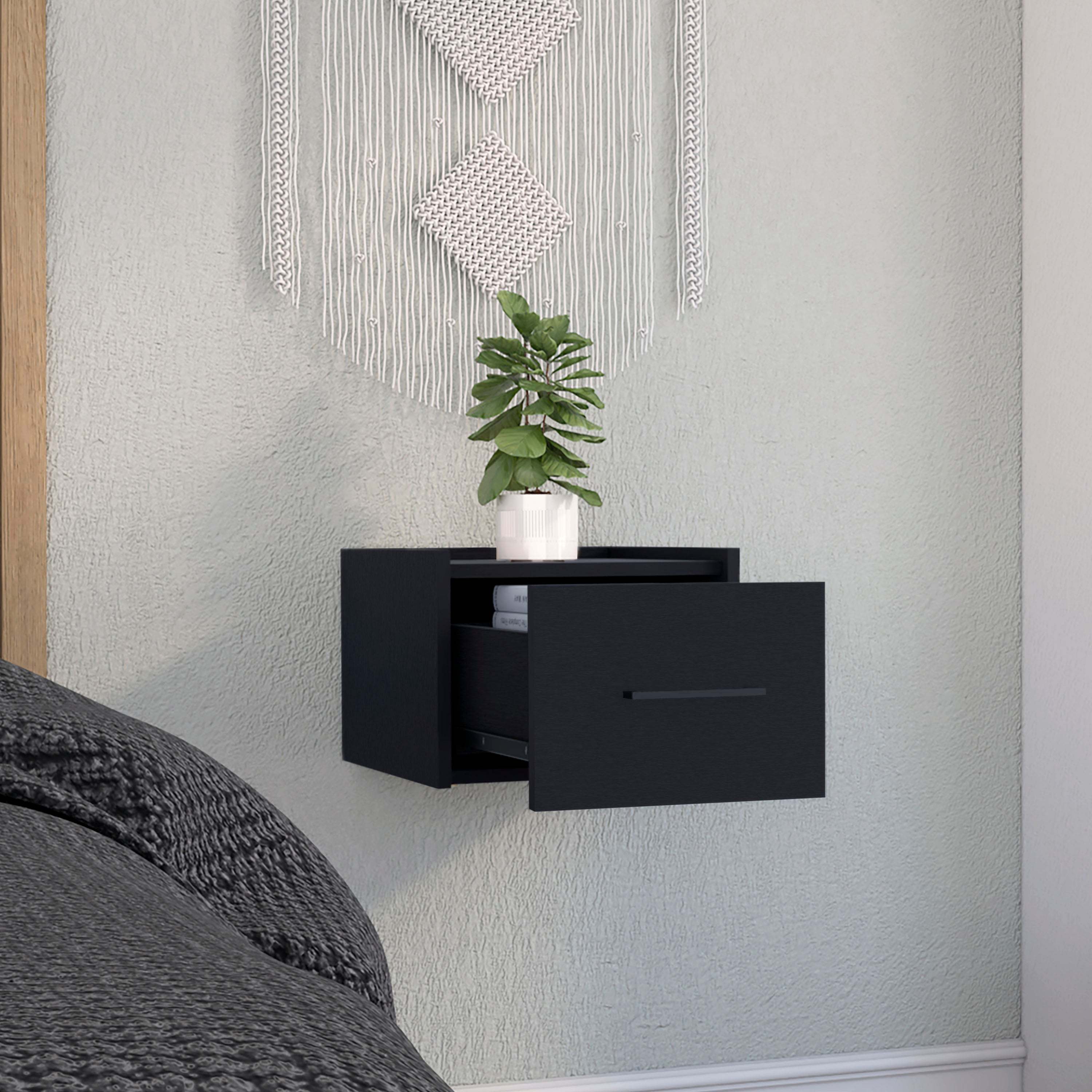 Boa Floating Nightstand - Wall-Mounted Black-American Furniture Outlet