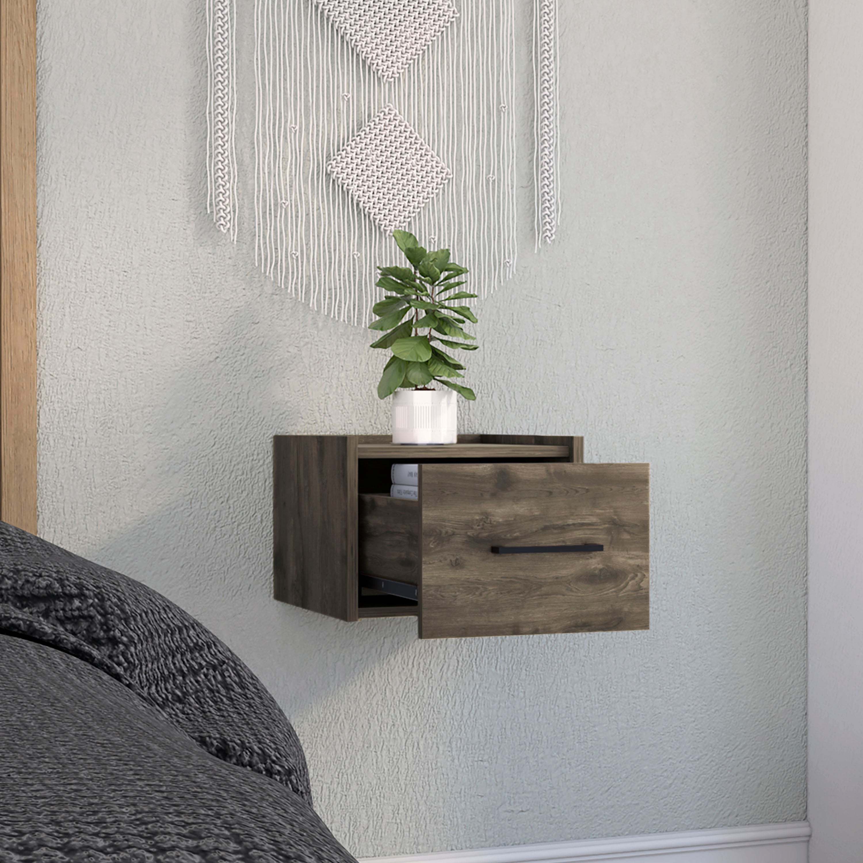 Boa Floating Nightstand w/ Drawer - Dark Brown-American Furniture Outlet