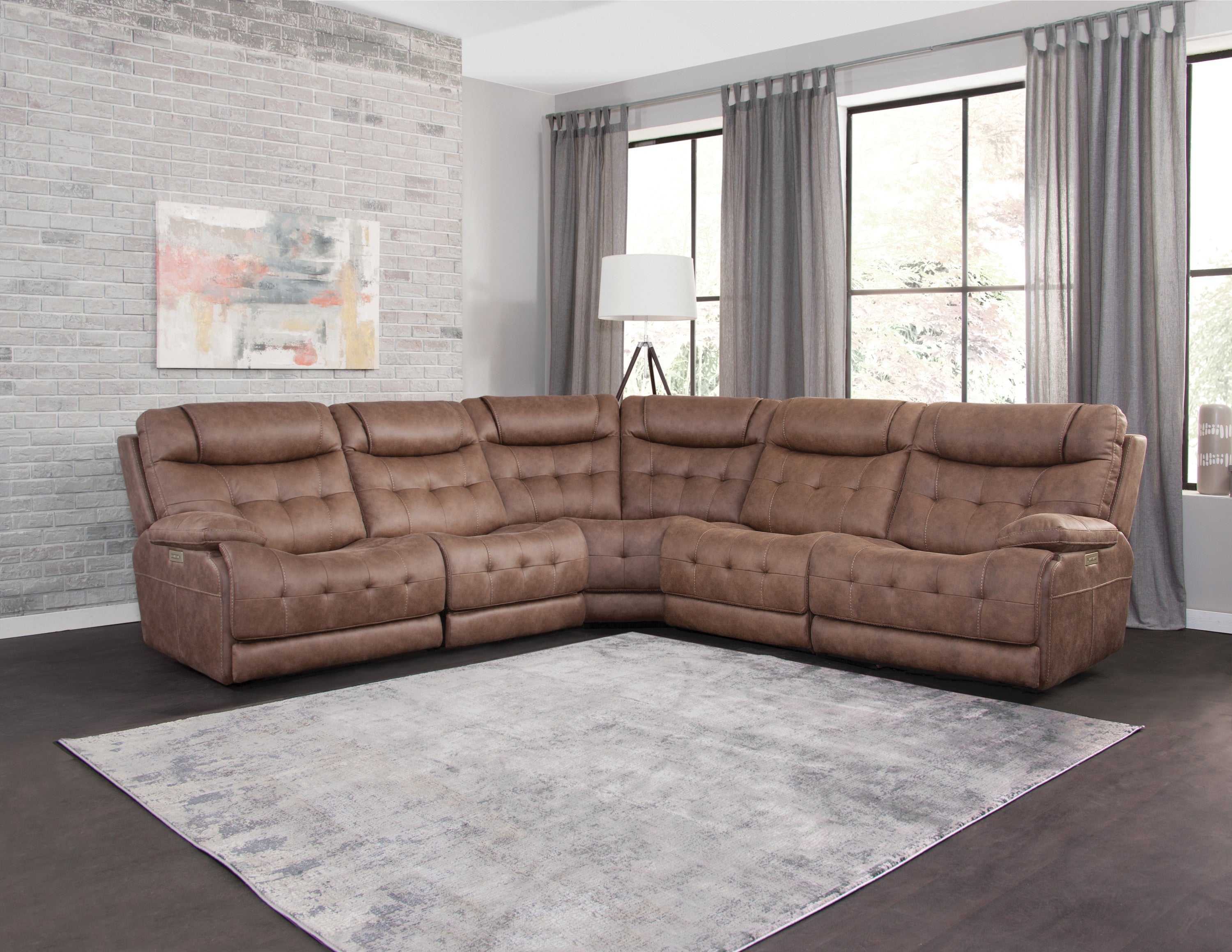 Brown Leather Power Reclining Sectional-American Furniture Outlet -American Furniture Outlet