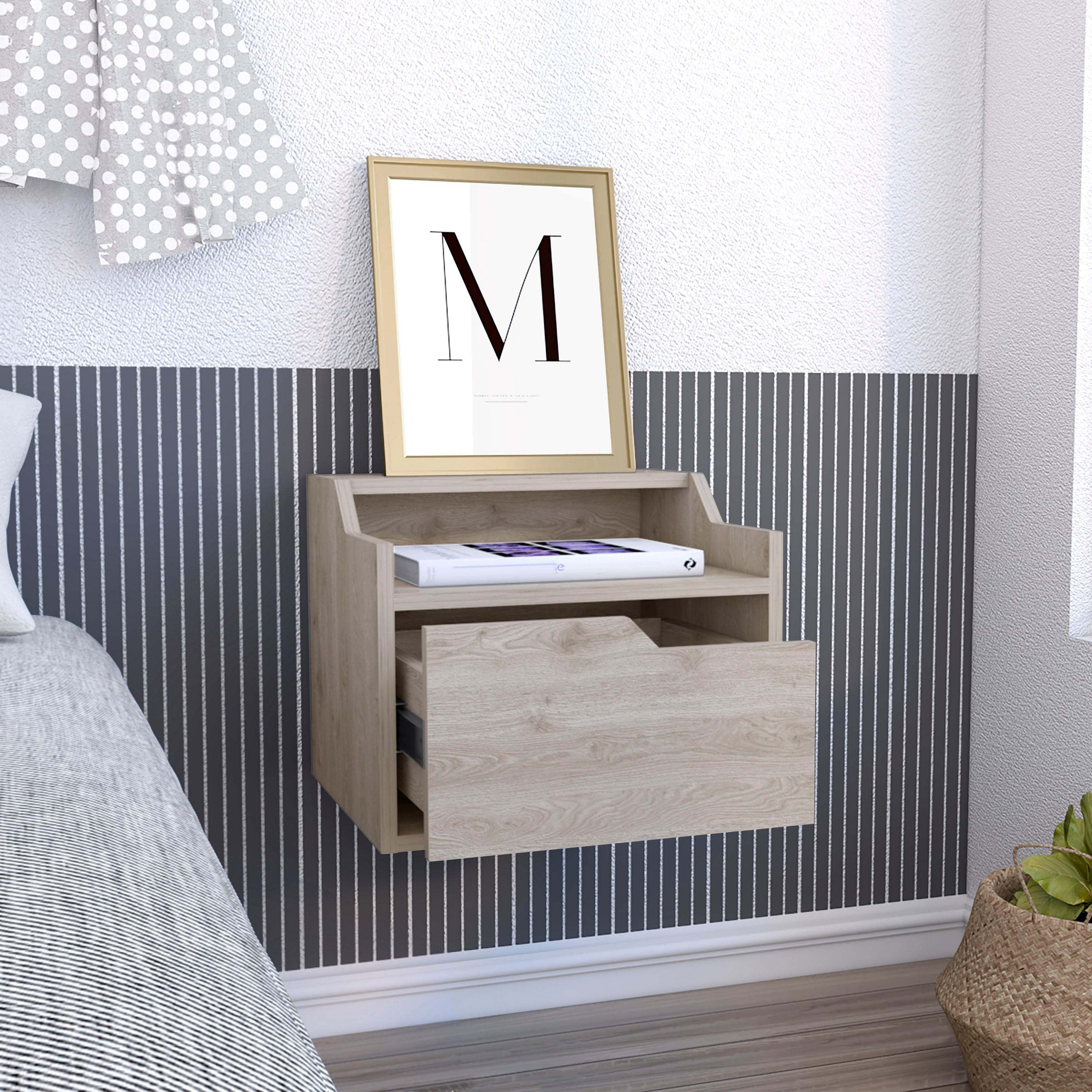 Busan Modern Floating Nightstand - Light Grey-American Furniture Outlet