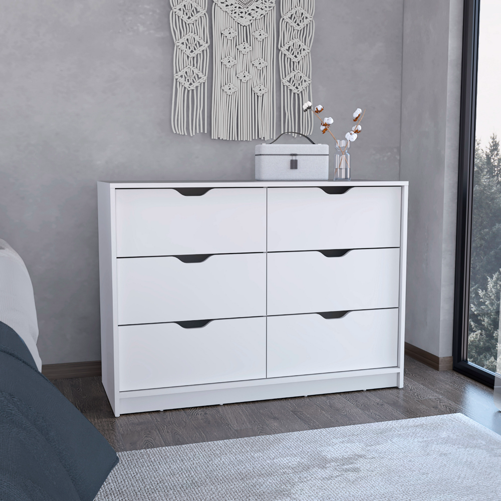 Basilea White Dresser: 4 Drawers, 2 Cabinets Storage