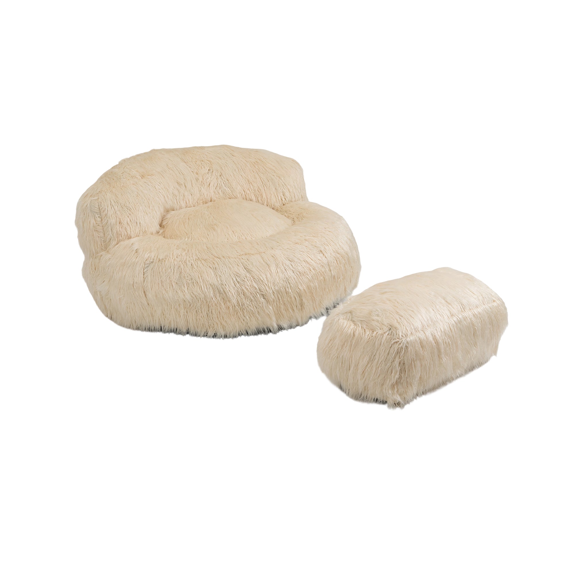 COOLMORE Bean Bag Chair with Ottoman - Beige-American Furniture Outlet