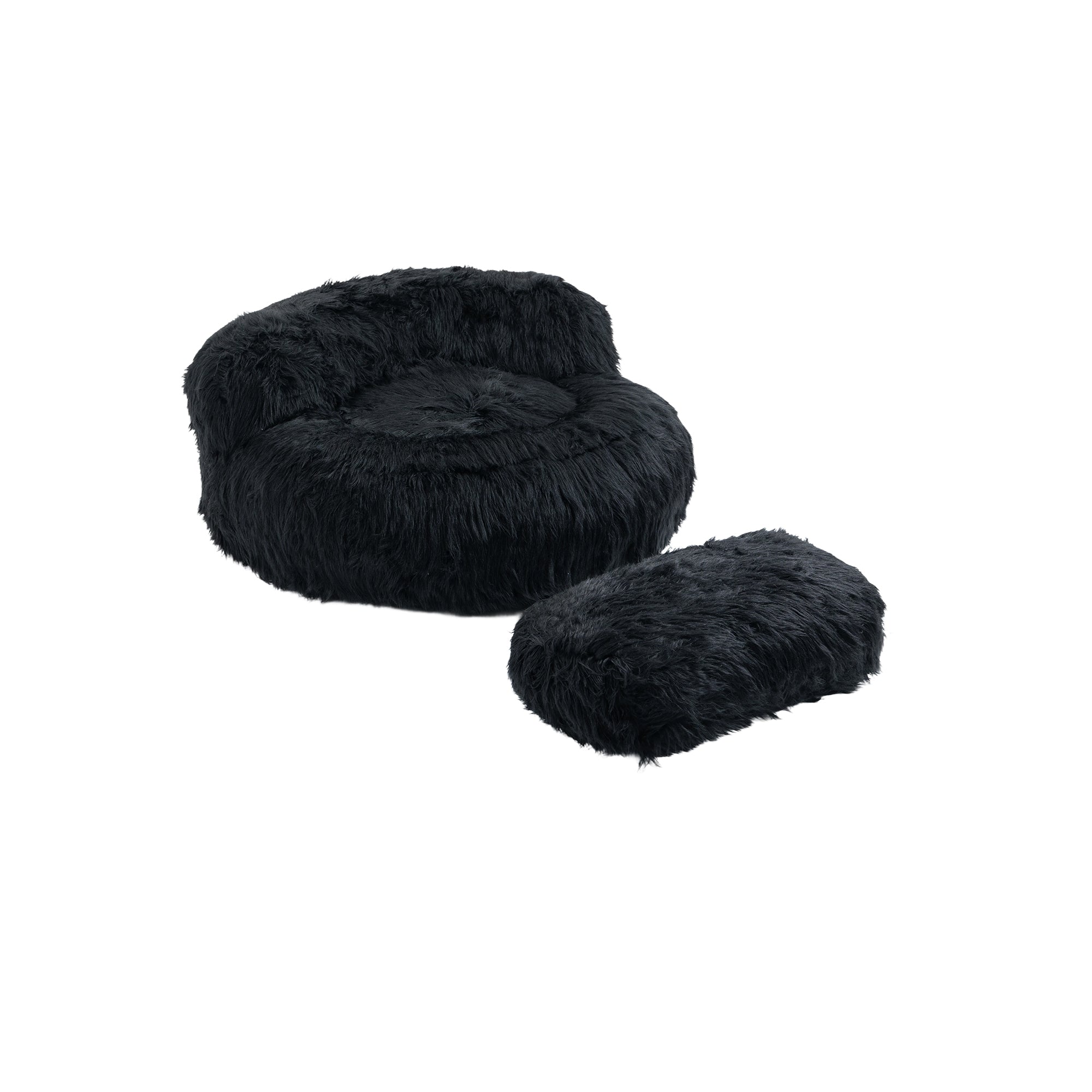 COOLMORE Bean Bag Chair with Ottoman - Black-American Furniture Outlet