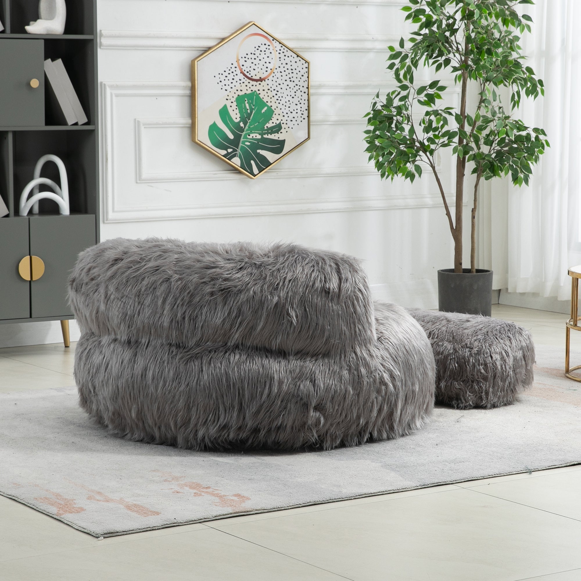 COOLMORE Bean Bag Chair with Ottoman - Gray-American Furniture Outlet