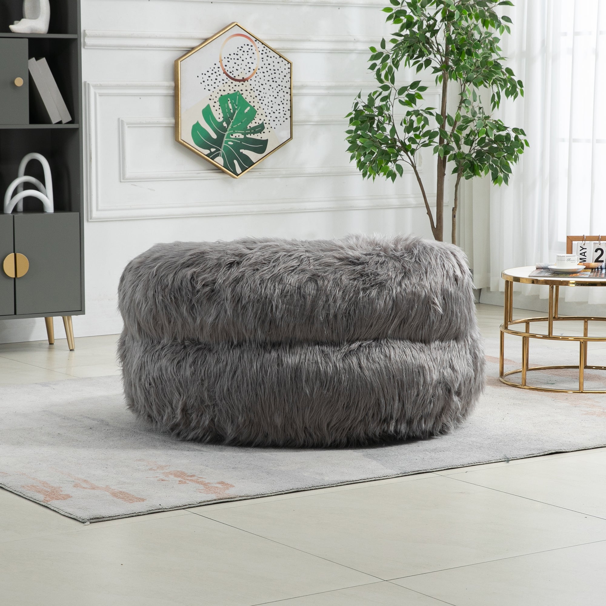 COOLMORE Bean Bag Chair with Ottoman - Gray-American Furniture Outlet