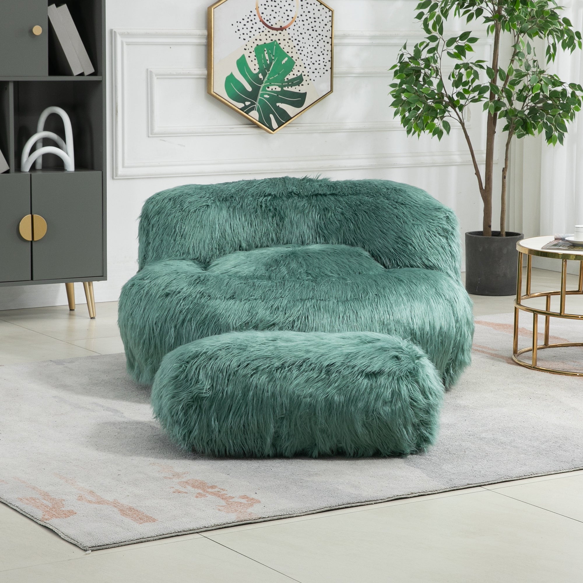 COOLMORE Bean Bag Chair with Ottoman - Mint Green-American Furniture Outlet